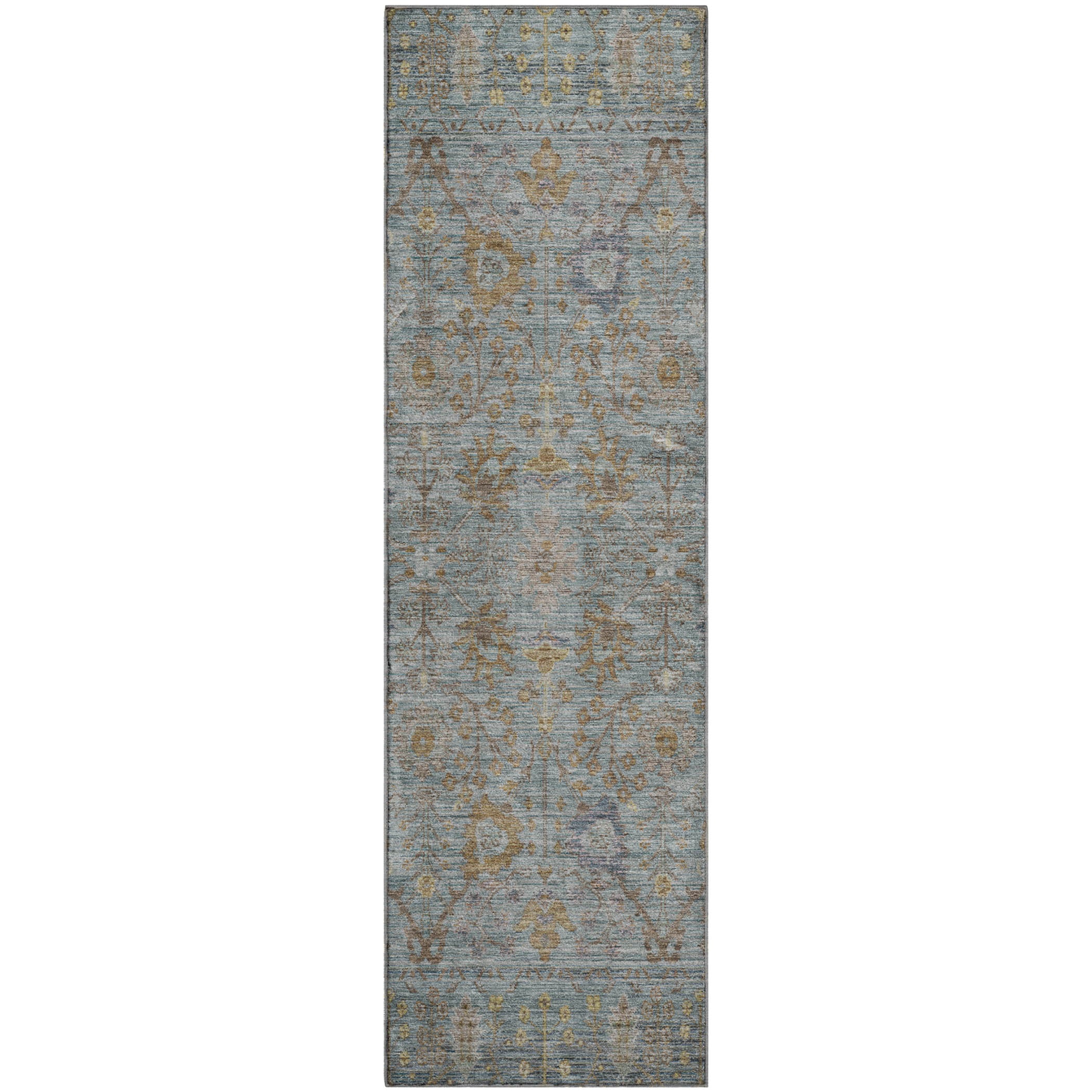 Marrakech Machine Washable Traditional Teal Rug 2'3" x 7'6" #shape_Runner