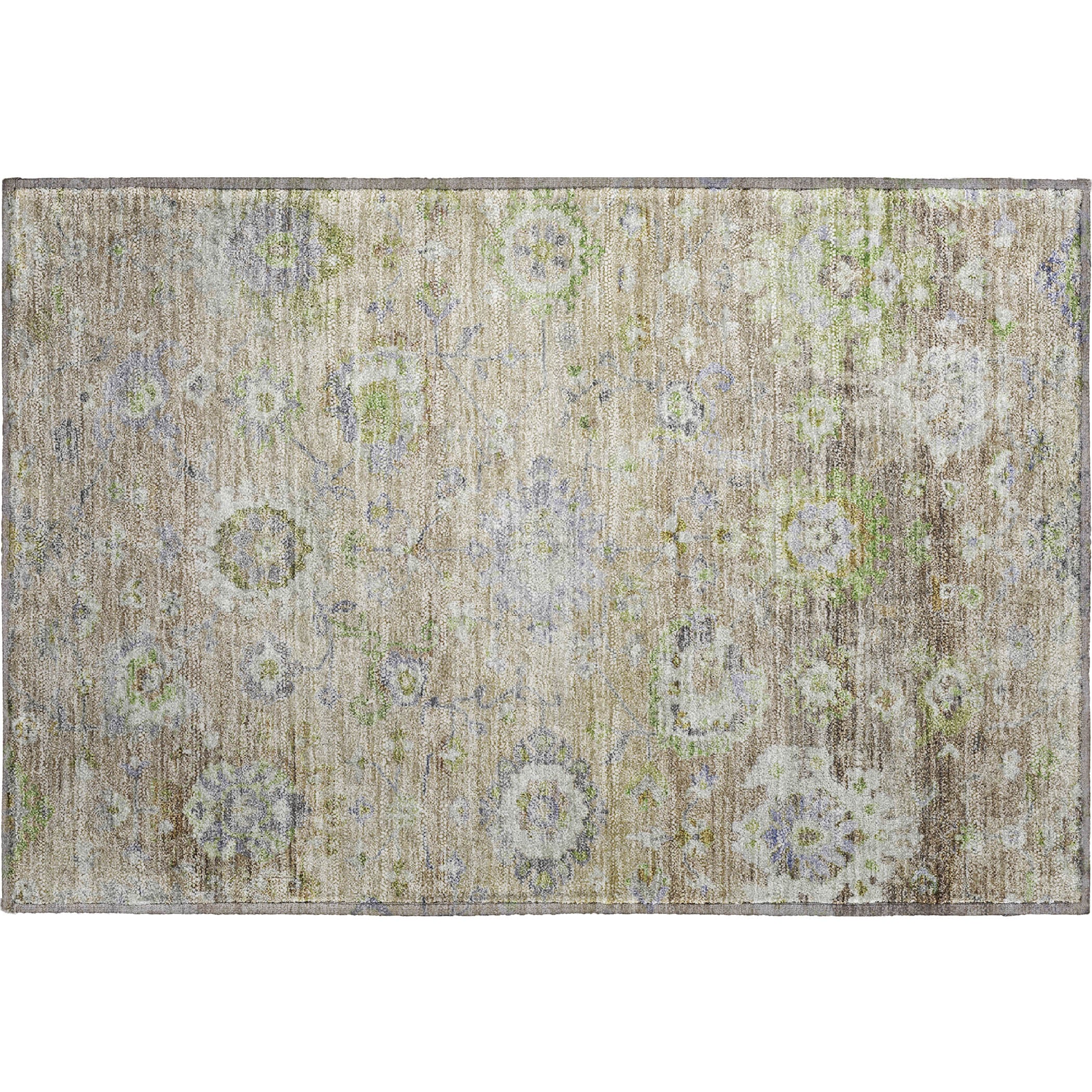 Prague Machine Washable Traditional Beige Brown Rug 1'8" x 2'6" #shape_Rectangle