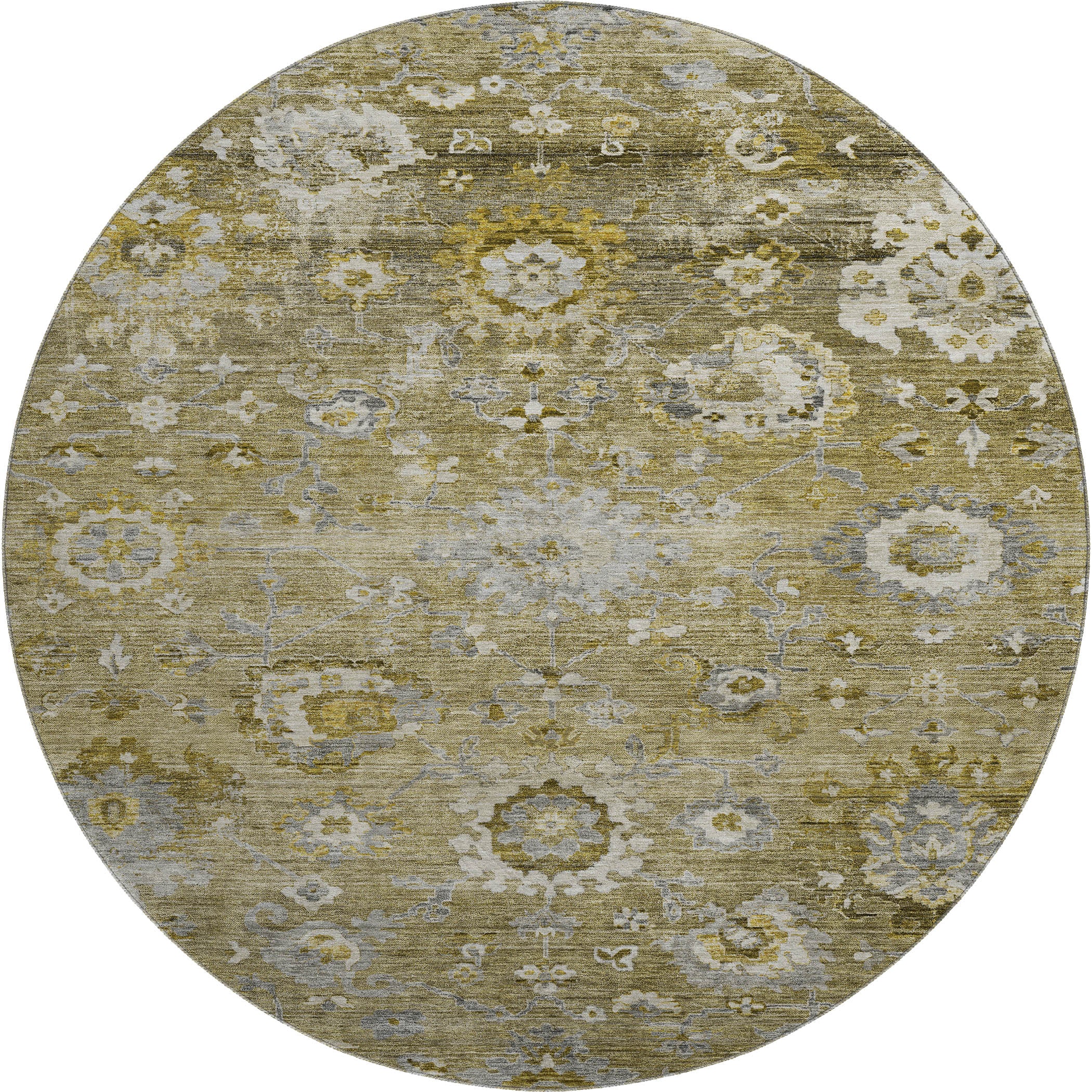 Prague Machine Washable Traditional Brown Rug 8' x 8' #shape_Round