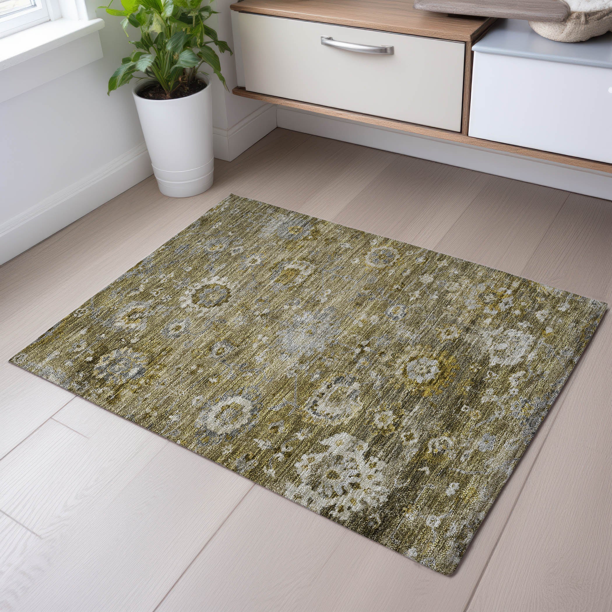 Prague Machine Washable Traditional Brown Rug 1'8" x 2'6" #shape_Rectangle