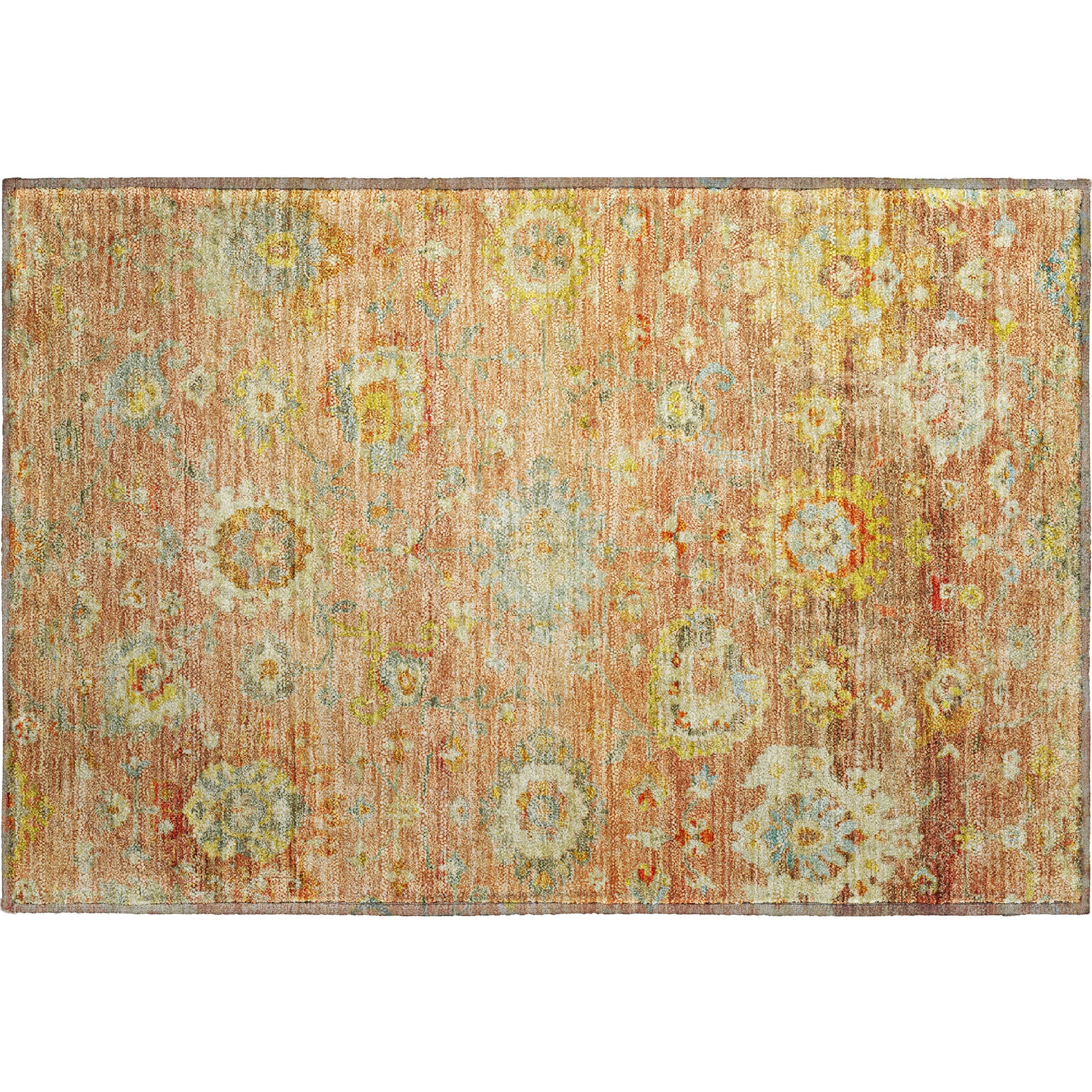 Prague Machine Washable Traditional Coral Orange Rug 1'8" x 2'6" #shape_Rectangle