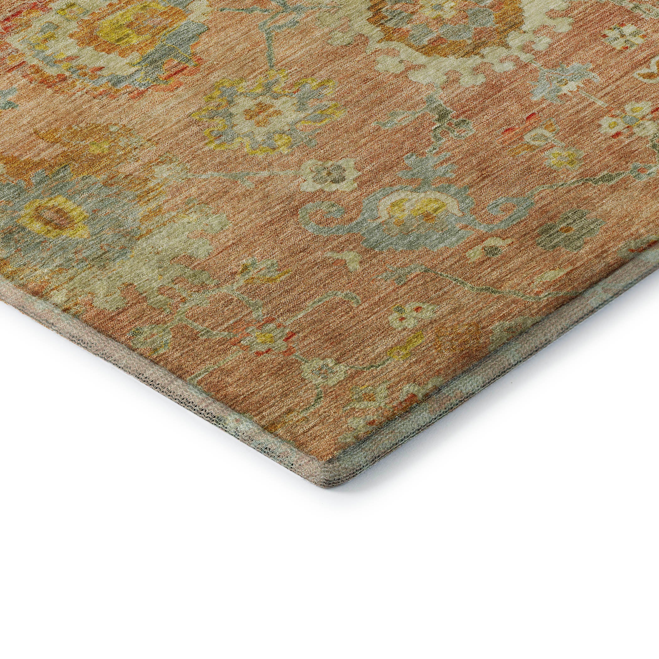 Prague Machine Washable Traditional Coral Orange Rug 1'8" x 2'6" #shape_Rectangle