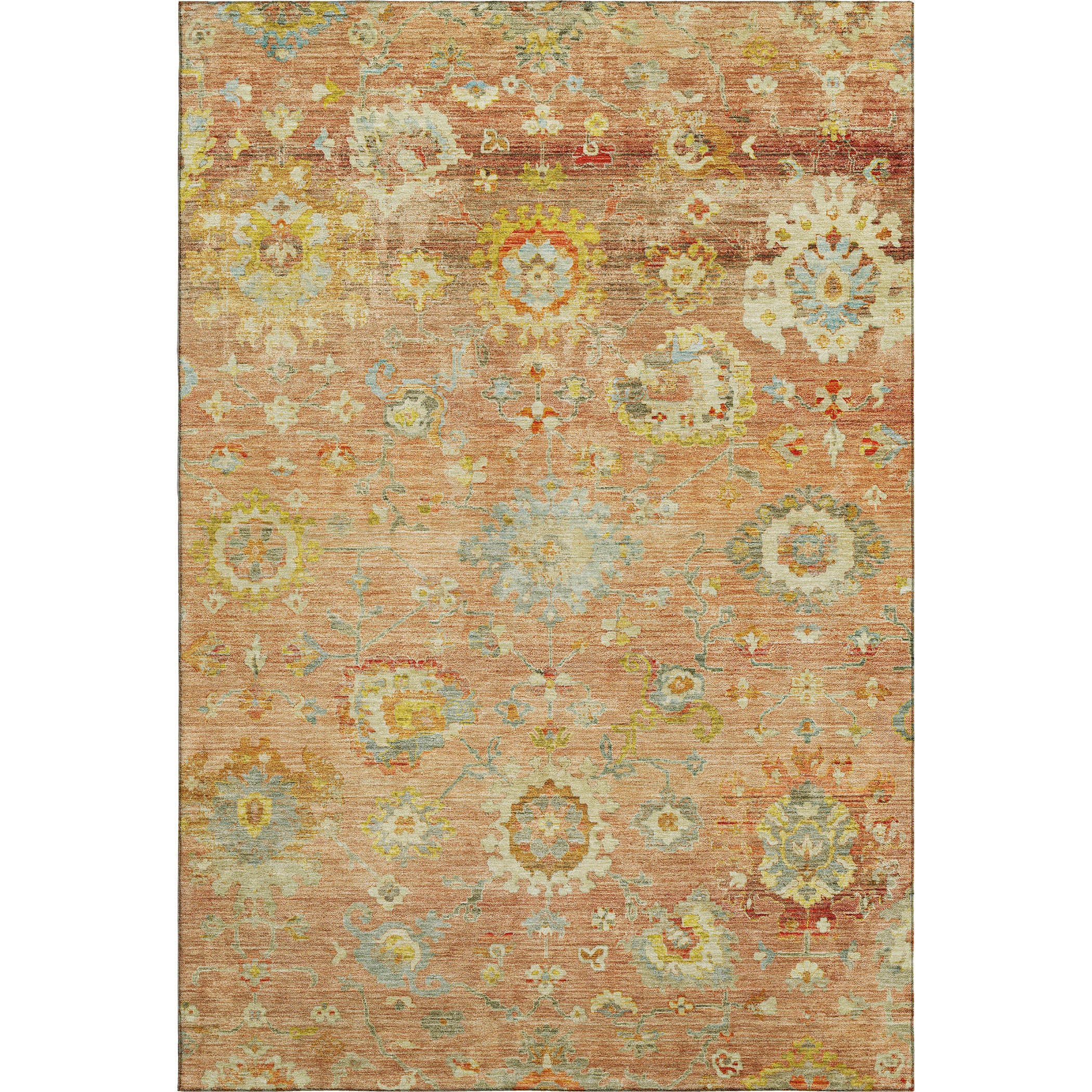 Prague Machine Washable Traditional Coral Orange Rug 2'6" x 3'10" #shape_Rectangle
