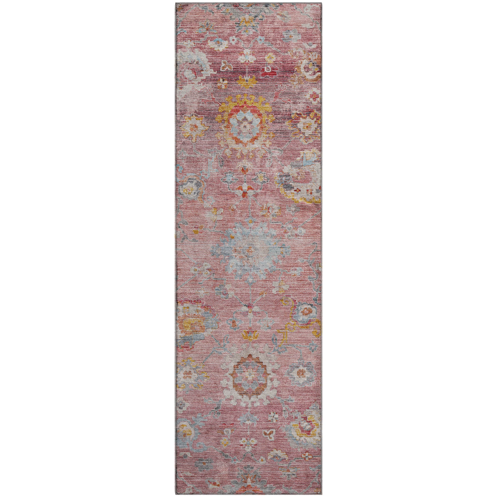 Prague Machine Washable Traditional Pink Rug 2'3" x 7'6" #shape_Runner