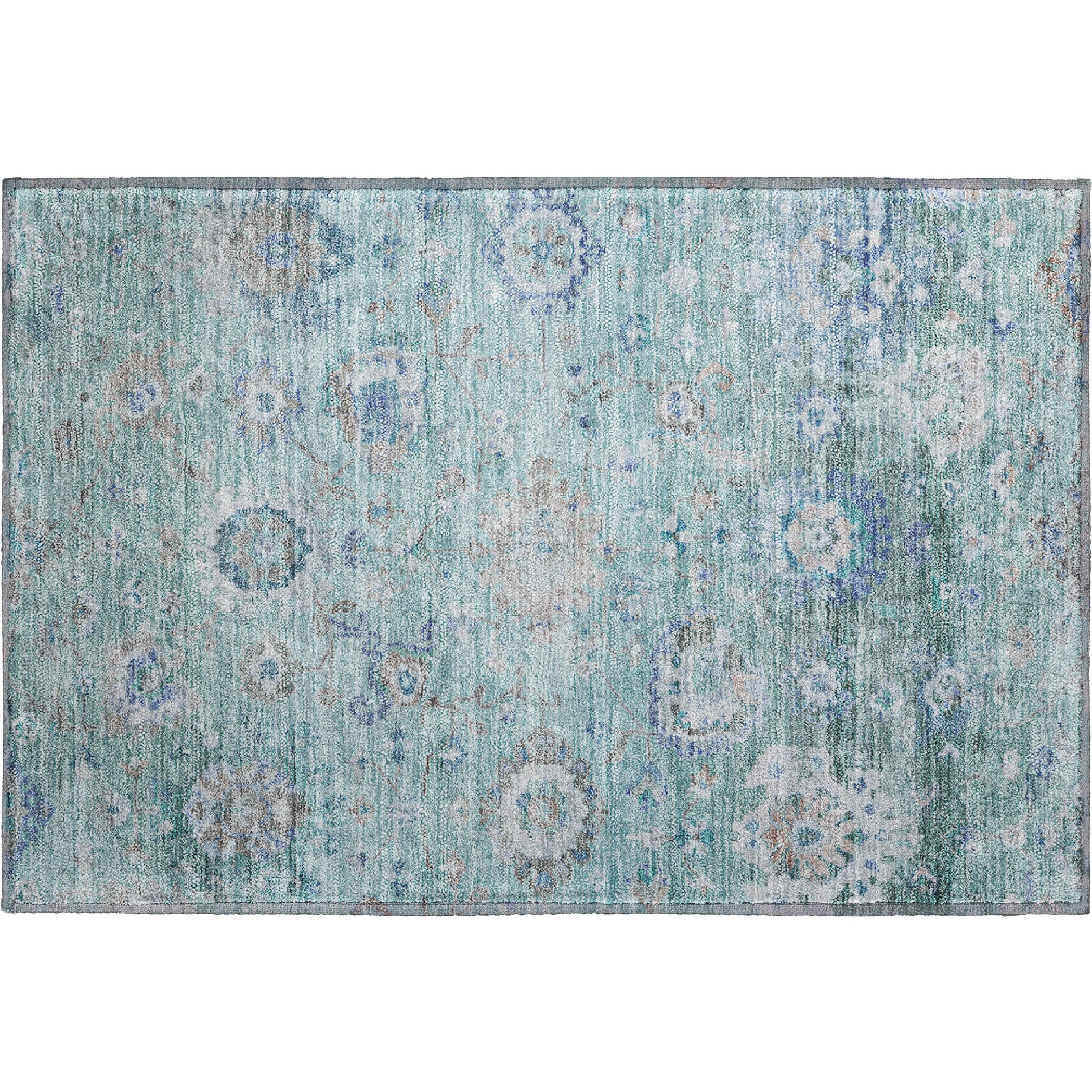 Prague Machine Washable Traditional Seafoam Blue Rug 1'8" x 2'6" #shape_Rectangle