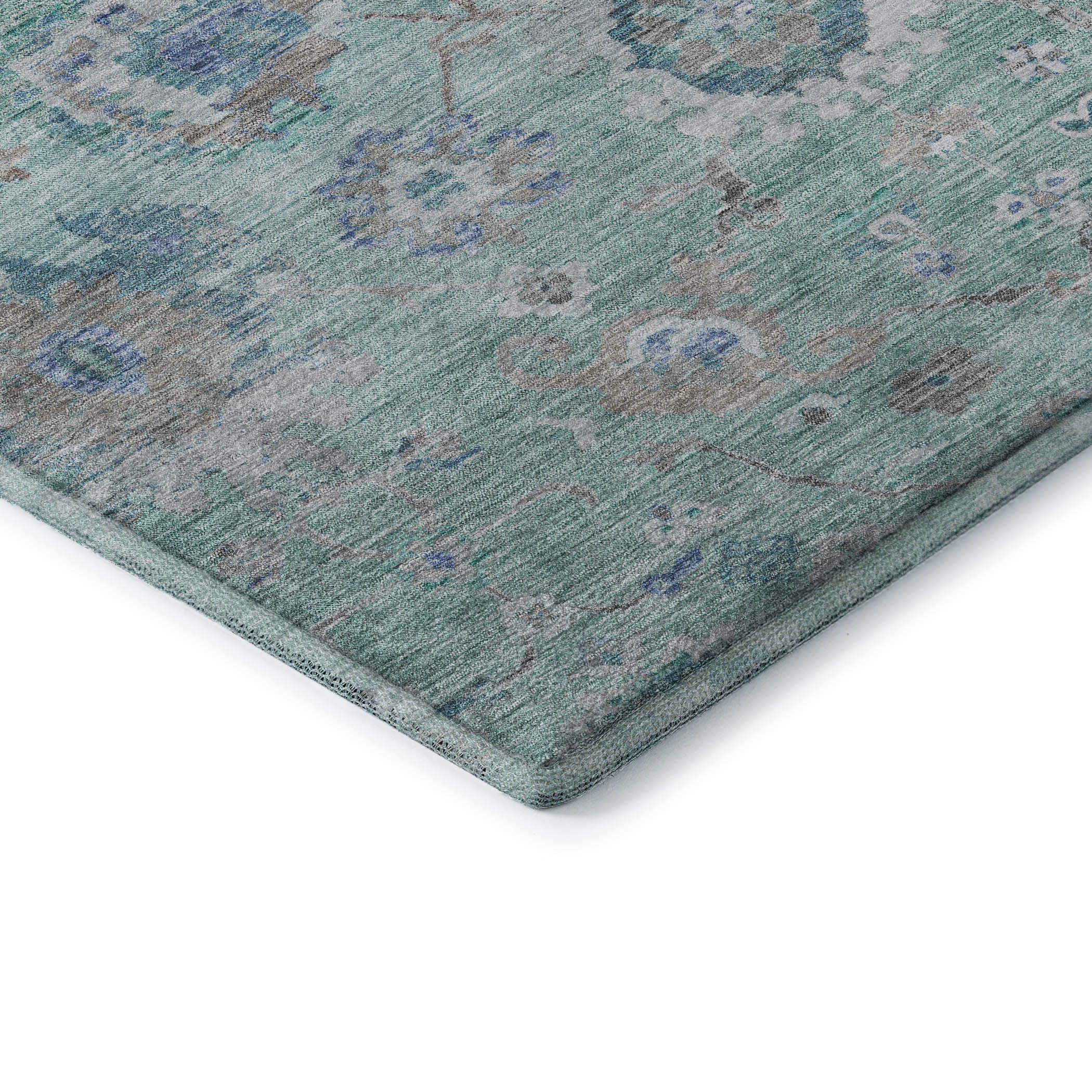 Prague Machine Washable Traditional Seafoam Blue Rug 1'8" x 2'6" #shape_Rectangle