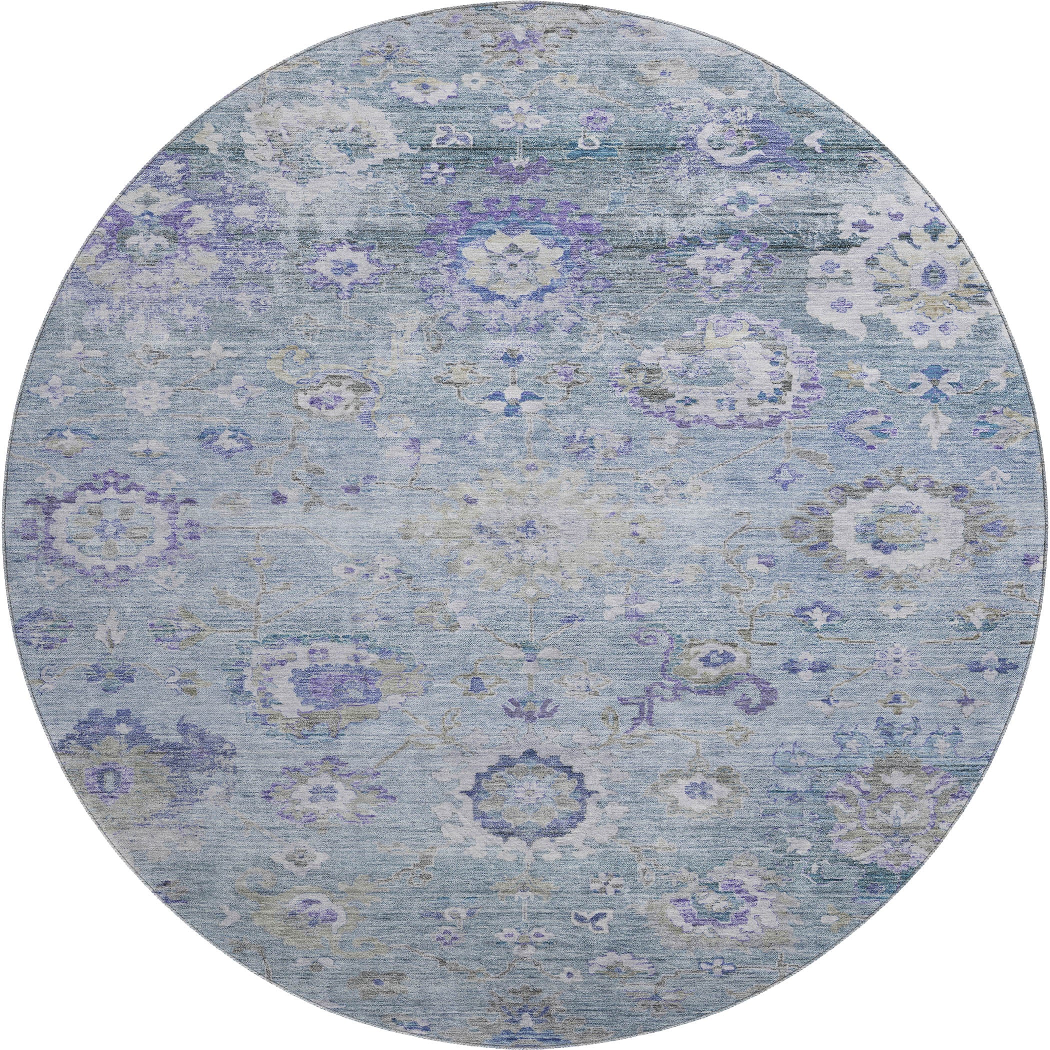 Prague Machine Washable Traditional Sky Blue Rug 8' x 8' #shape_Round