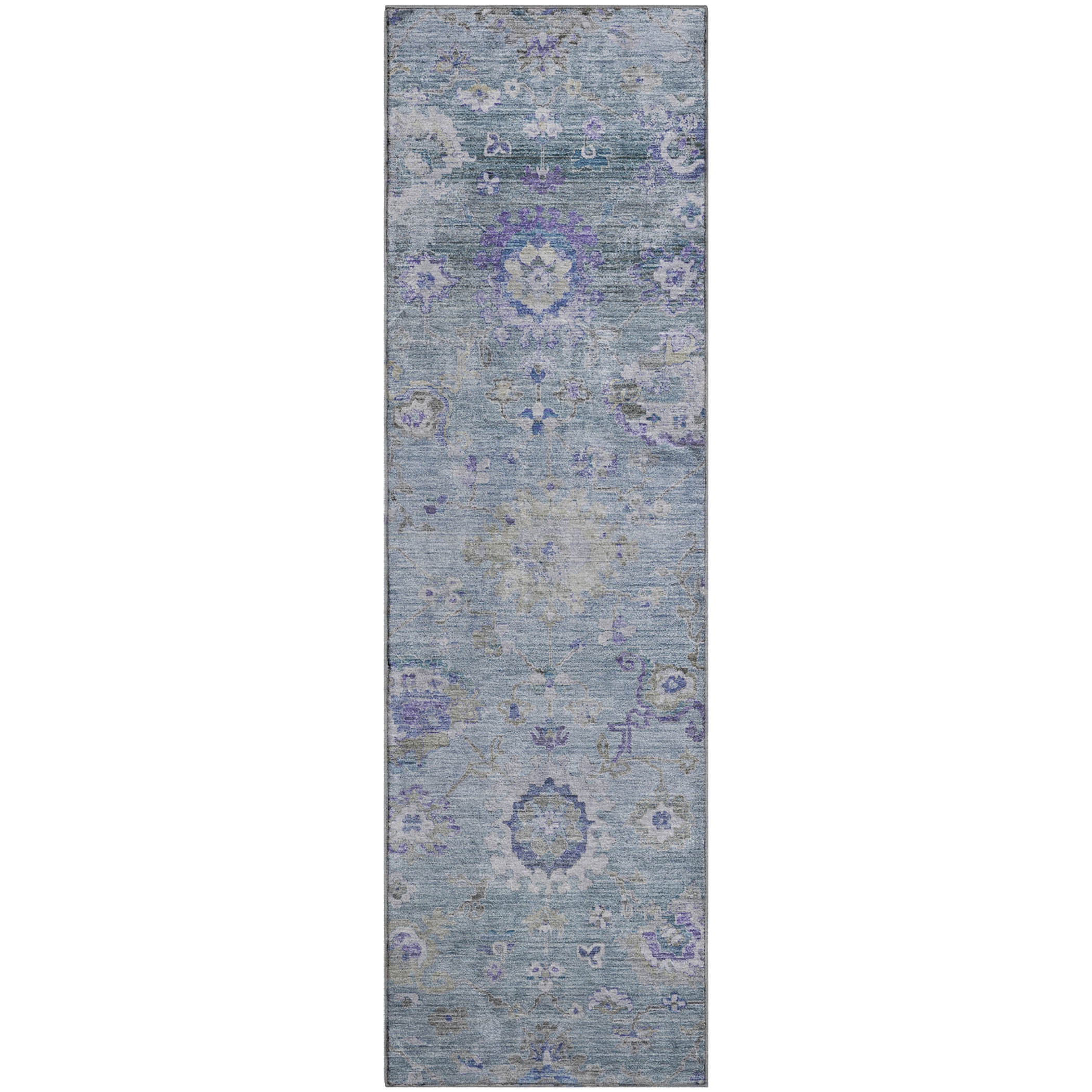 Prague Machine Washable Traditional Sky Blue Rug 2'3" x 7'6" #shape_Runner