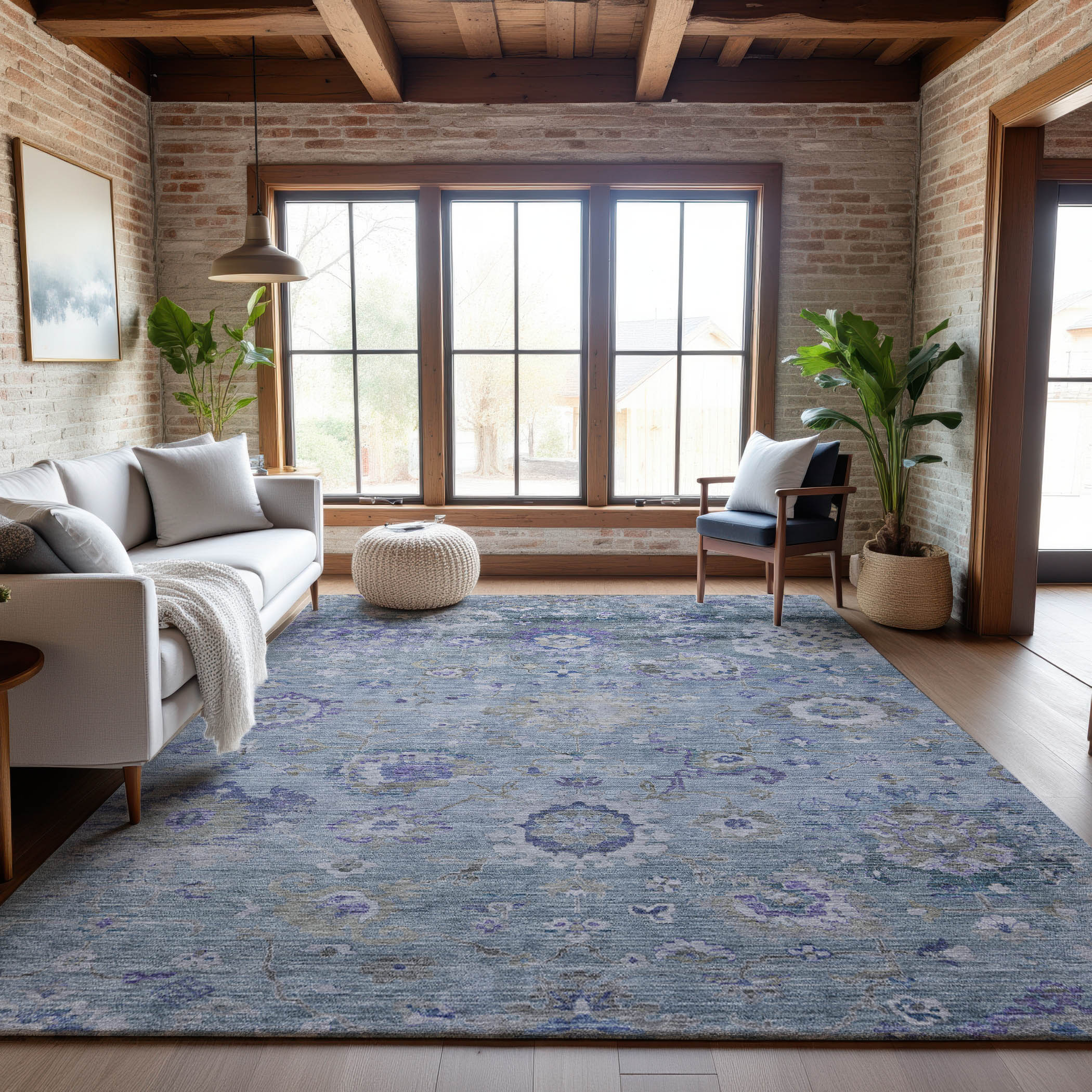 Prague Machine Washable Traditional Sky Blue Rug 2'6" x 3'10" #shape_Rectangle