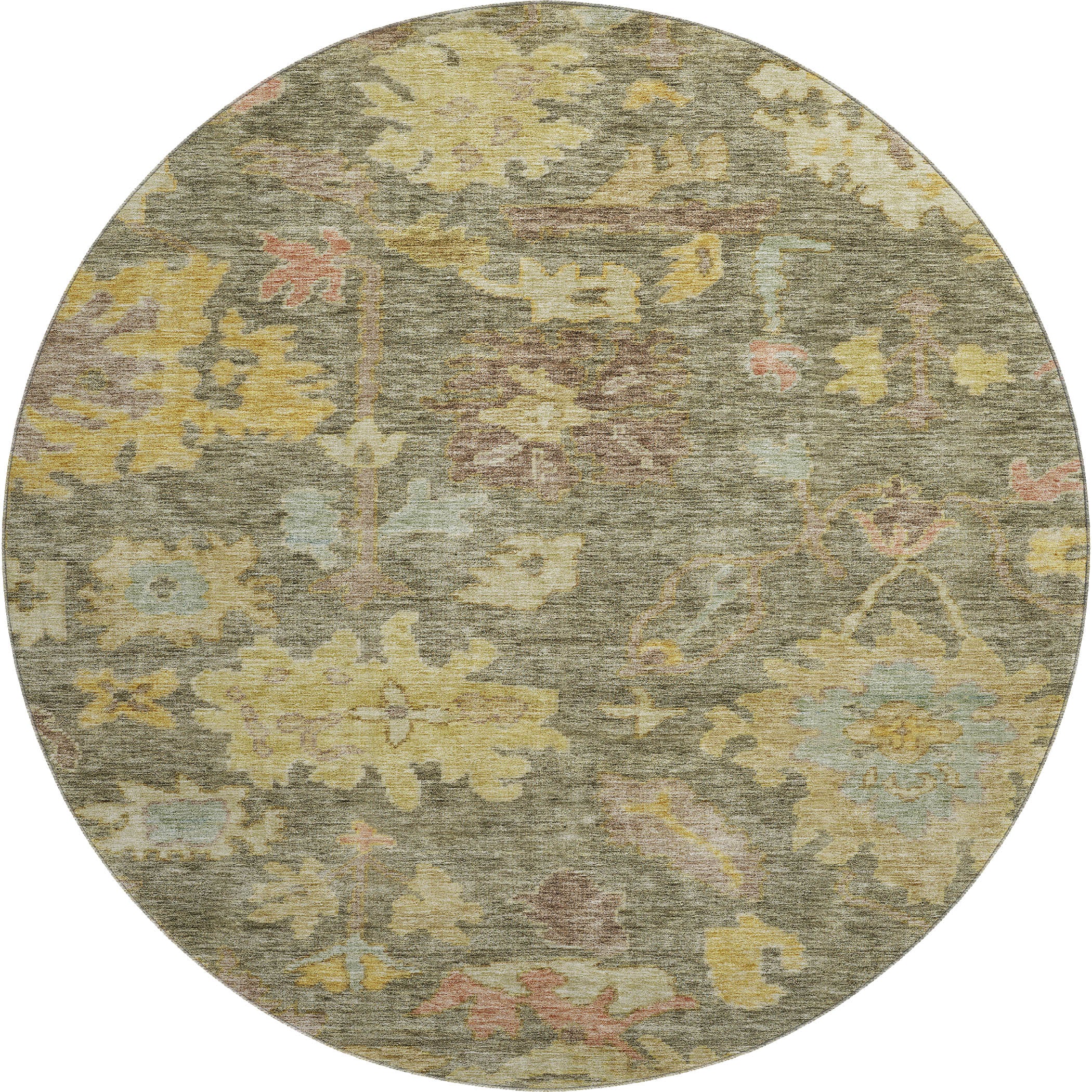 Dubrovnik Machine Washable Traditional Aloe Green Rug 8' x 8' #shape_Round