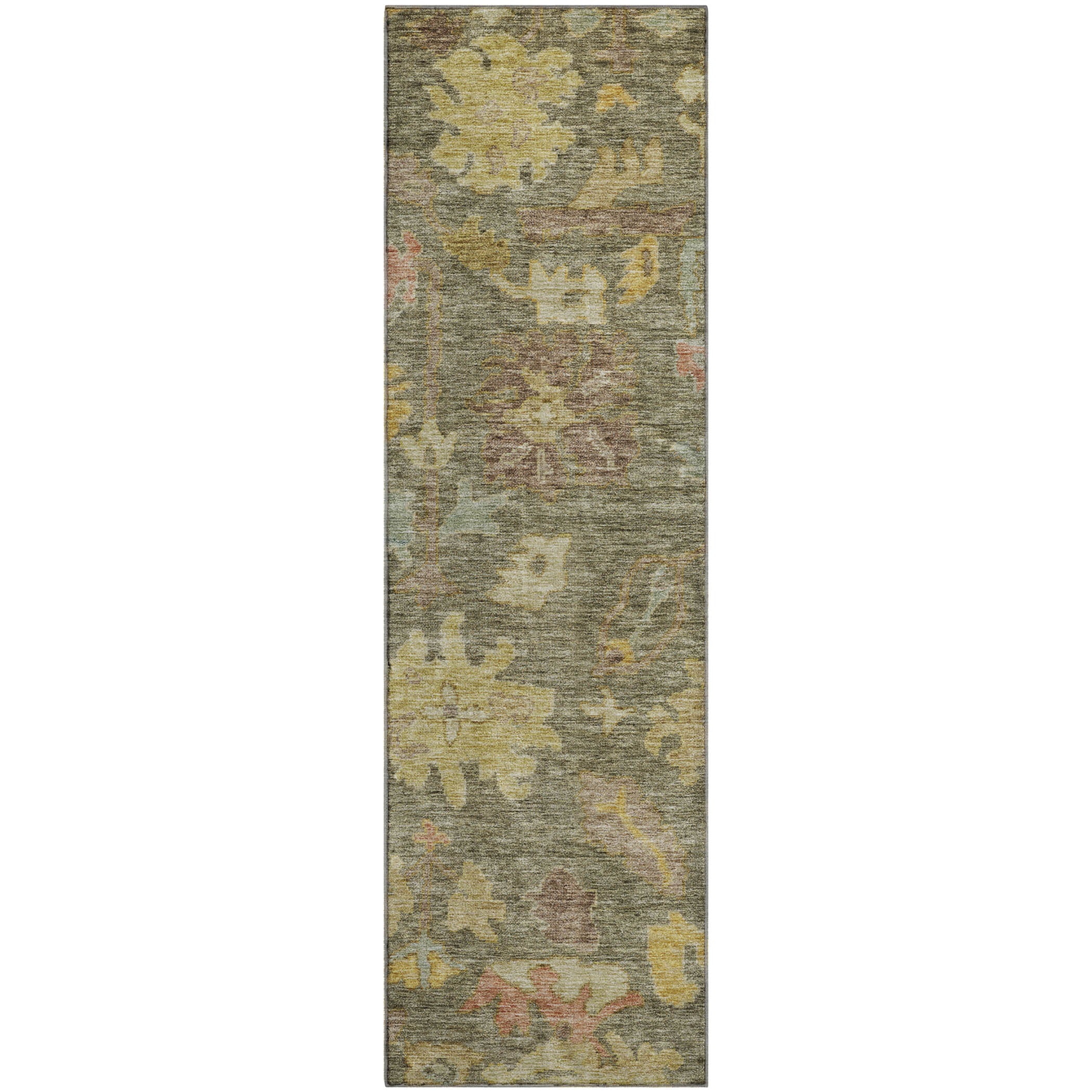 Dubrovnik Machine Washable Traditional Aloe Green Rug 2'3" x 7'6" #shape_Runner