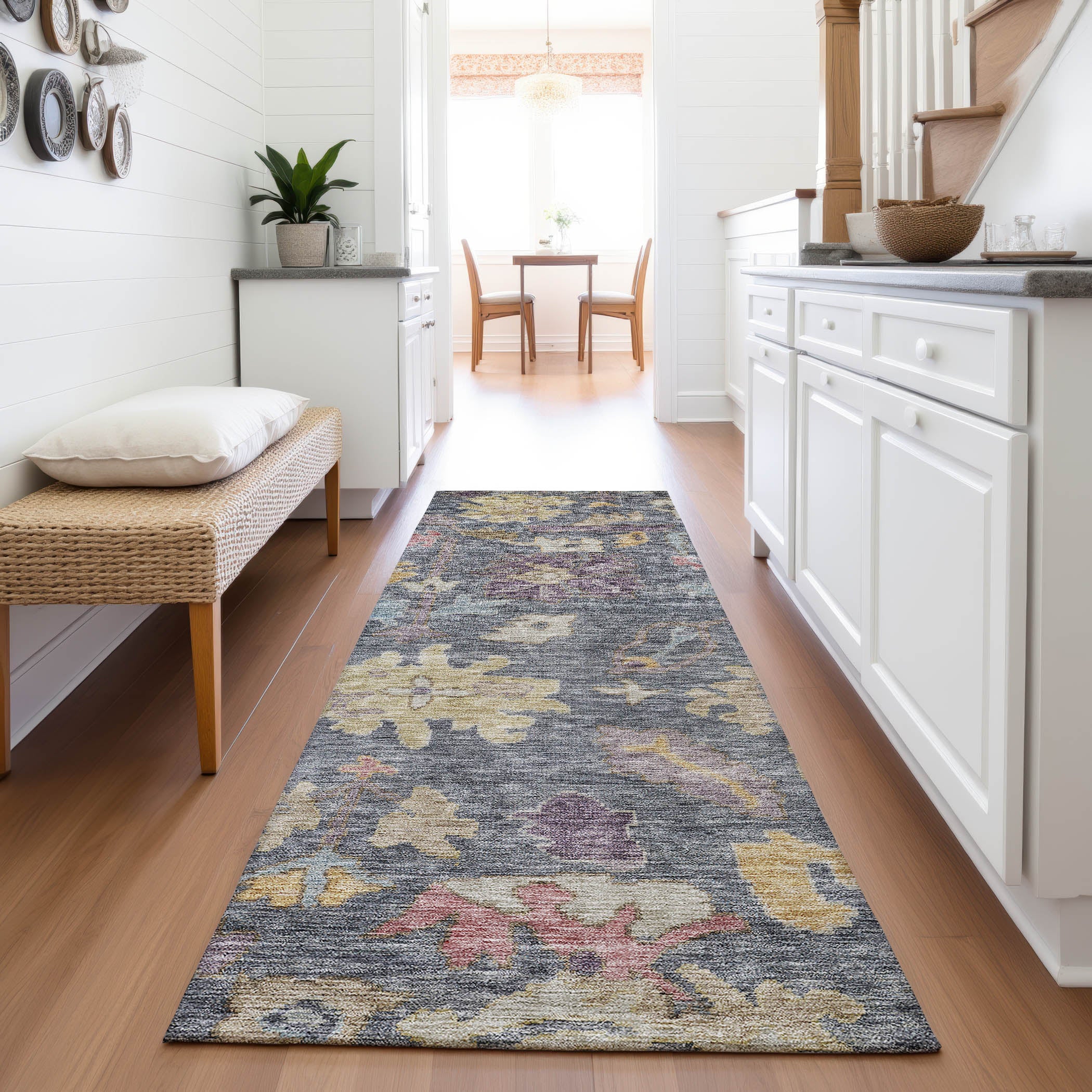 Dubrovnik Machine Washable Traditional Blue Rug 2'3" x 7'6" #shape_Runner