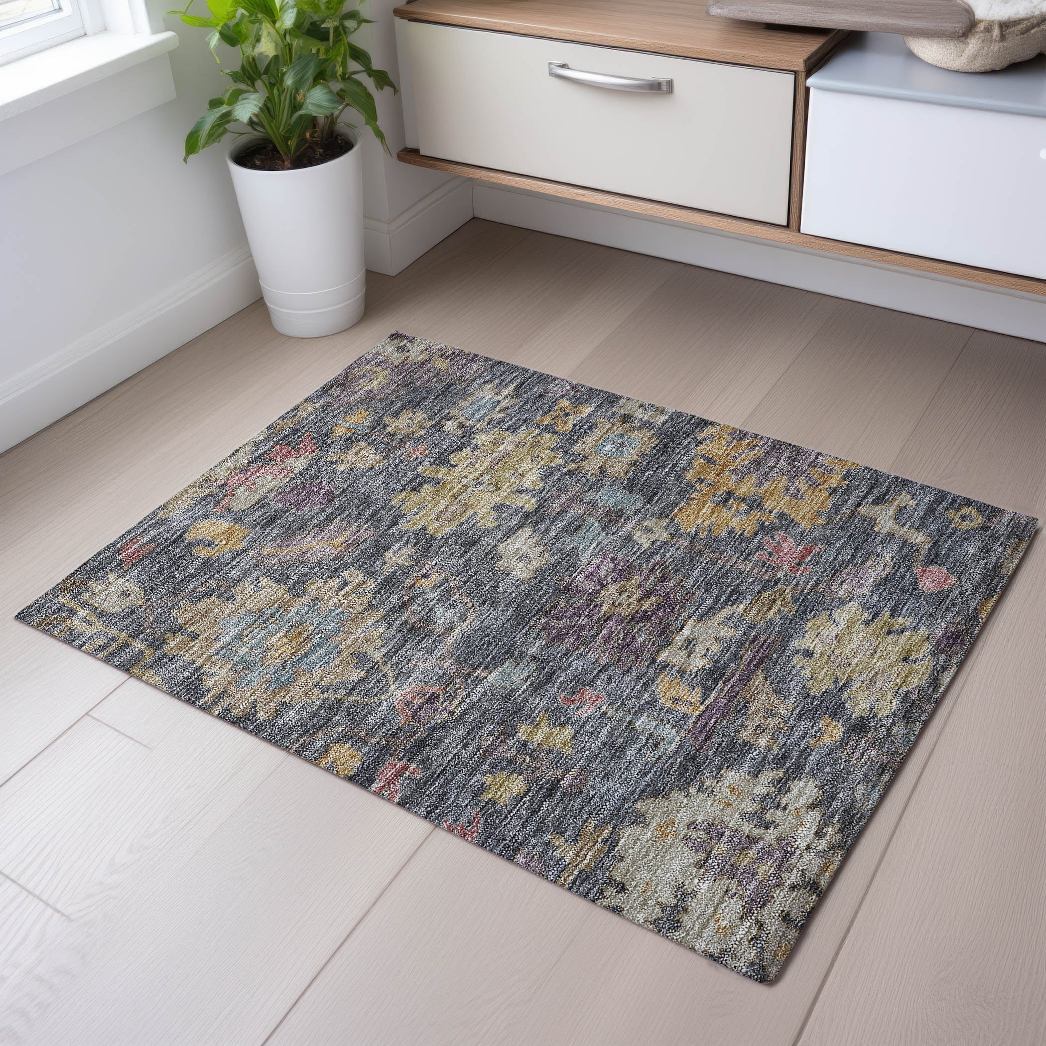 Dubrovnik Machine Washable Traditional Blue Rug 1'8" x 2'6" #shape_Rectangle