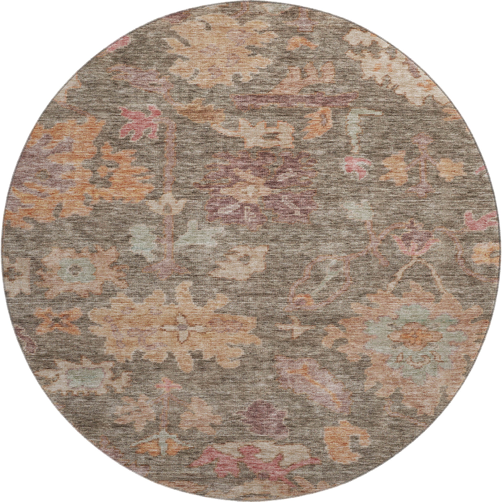Dubrovnik Machine Washable Traditional Brown Rug 8' x 8' #shape_Round