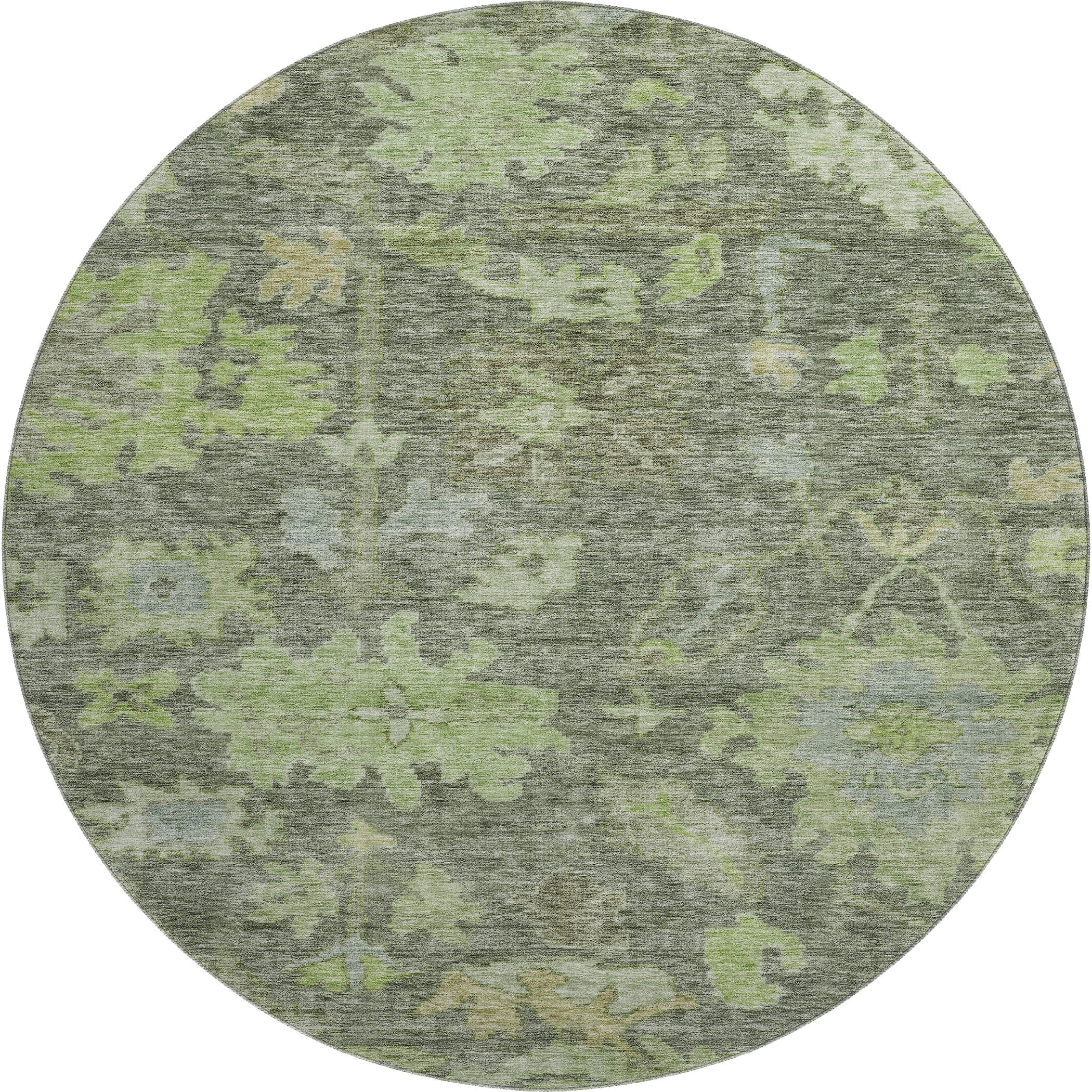 Dubrovnik Machine Washable Traditional Fern Green Rug 8' x 8' #shape_Round