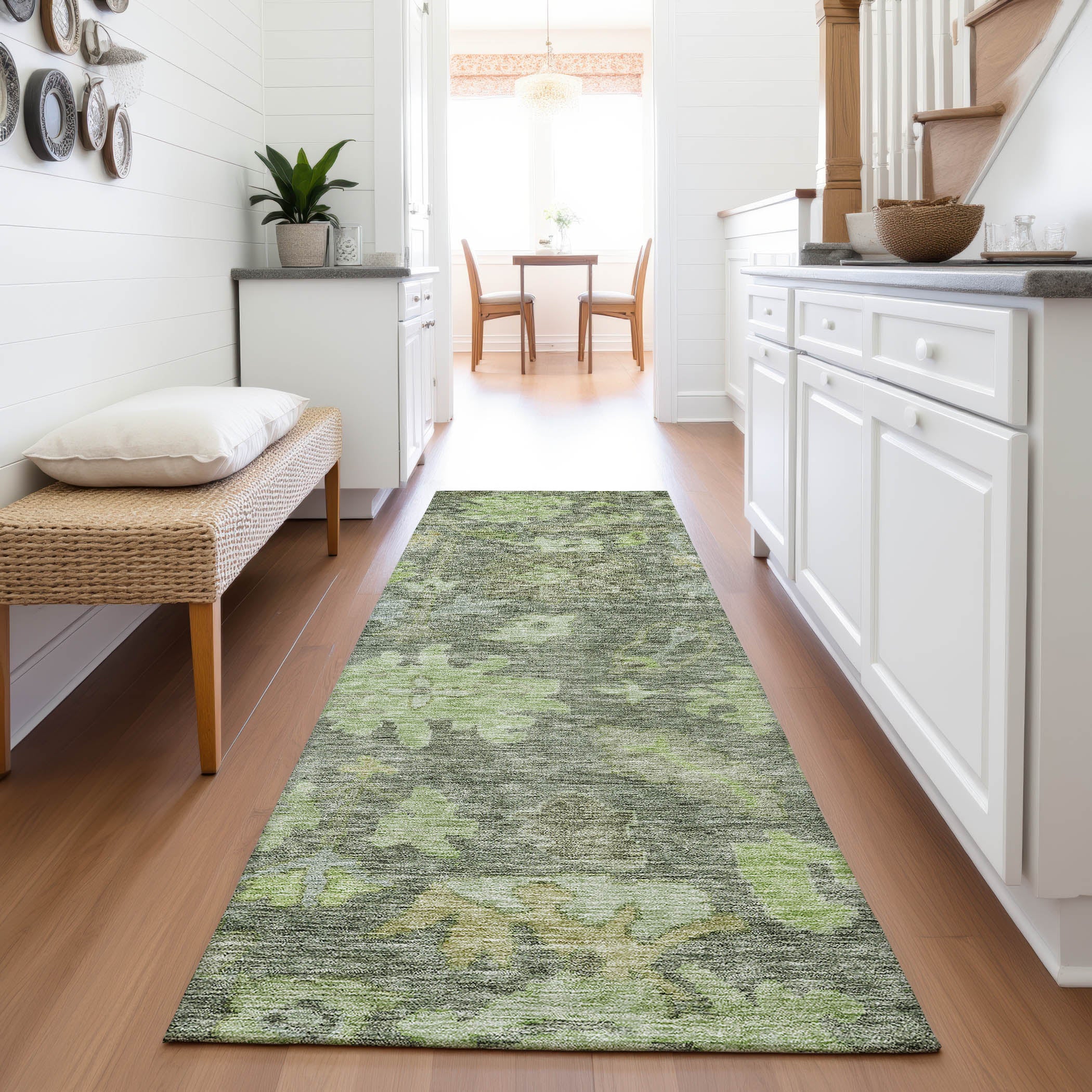Dubrovnik Machine Washable Traditional Fern Green Rug 2'3" x 7'6" #shape_Runner