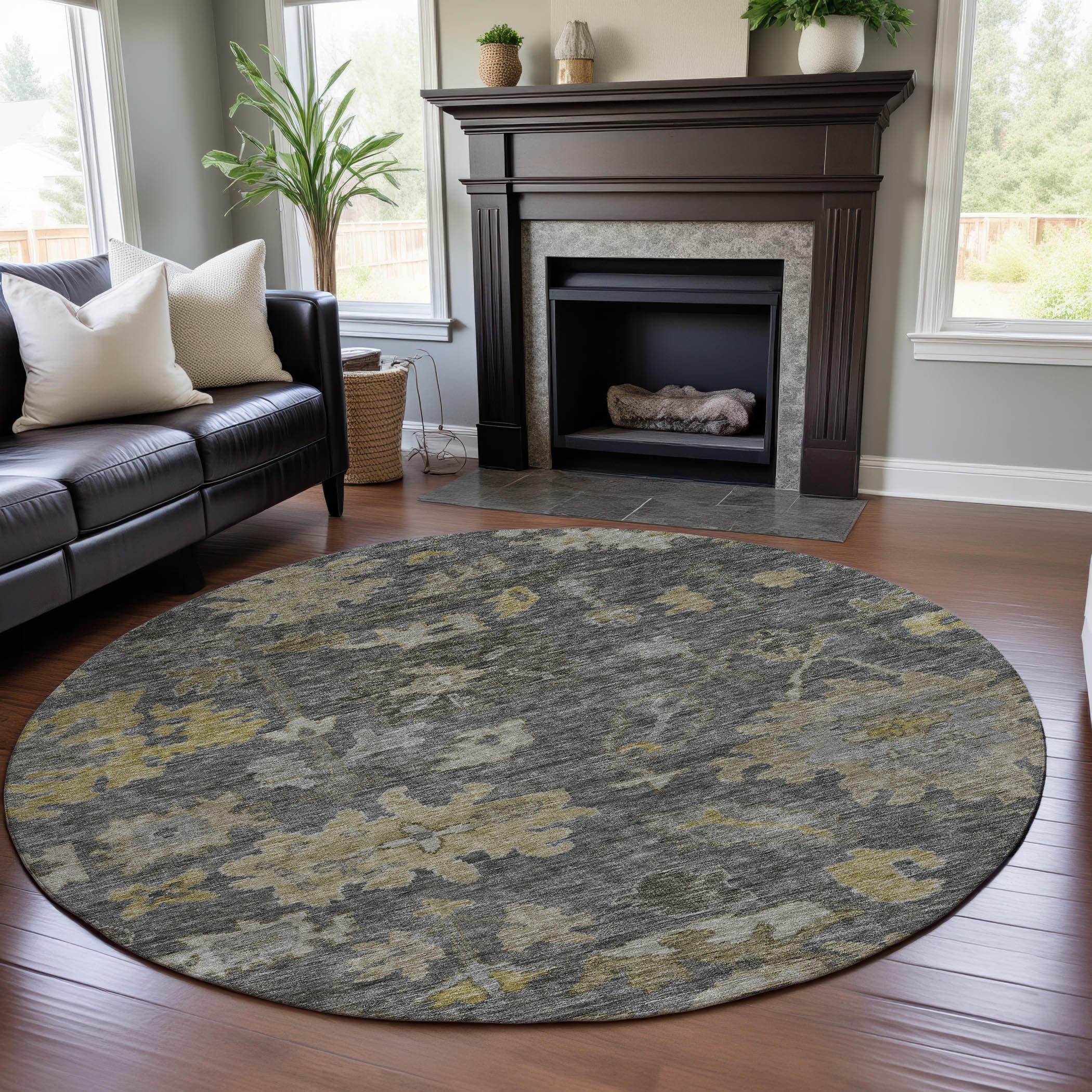 Dubrovnik Machine Washable Traditional Gray Rug 8' x 8' #shape_Round