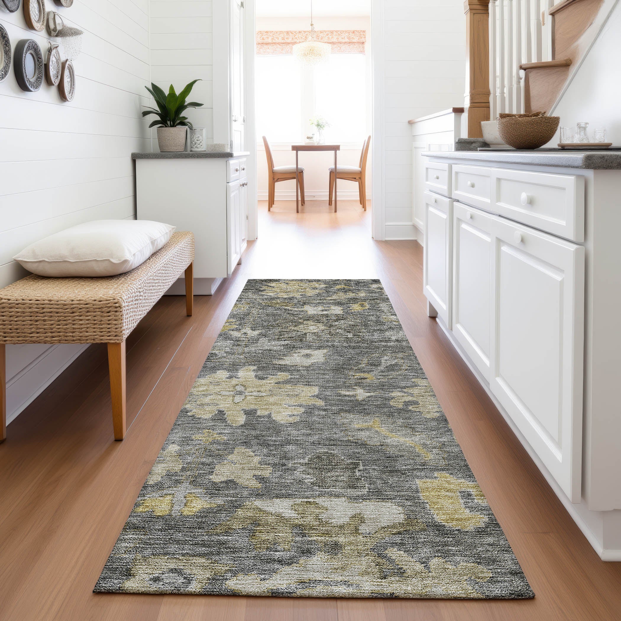Dubrovnik Machine Washable Traditional Gray Rug 2'3" x 7'6" #shape_Runner