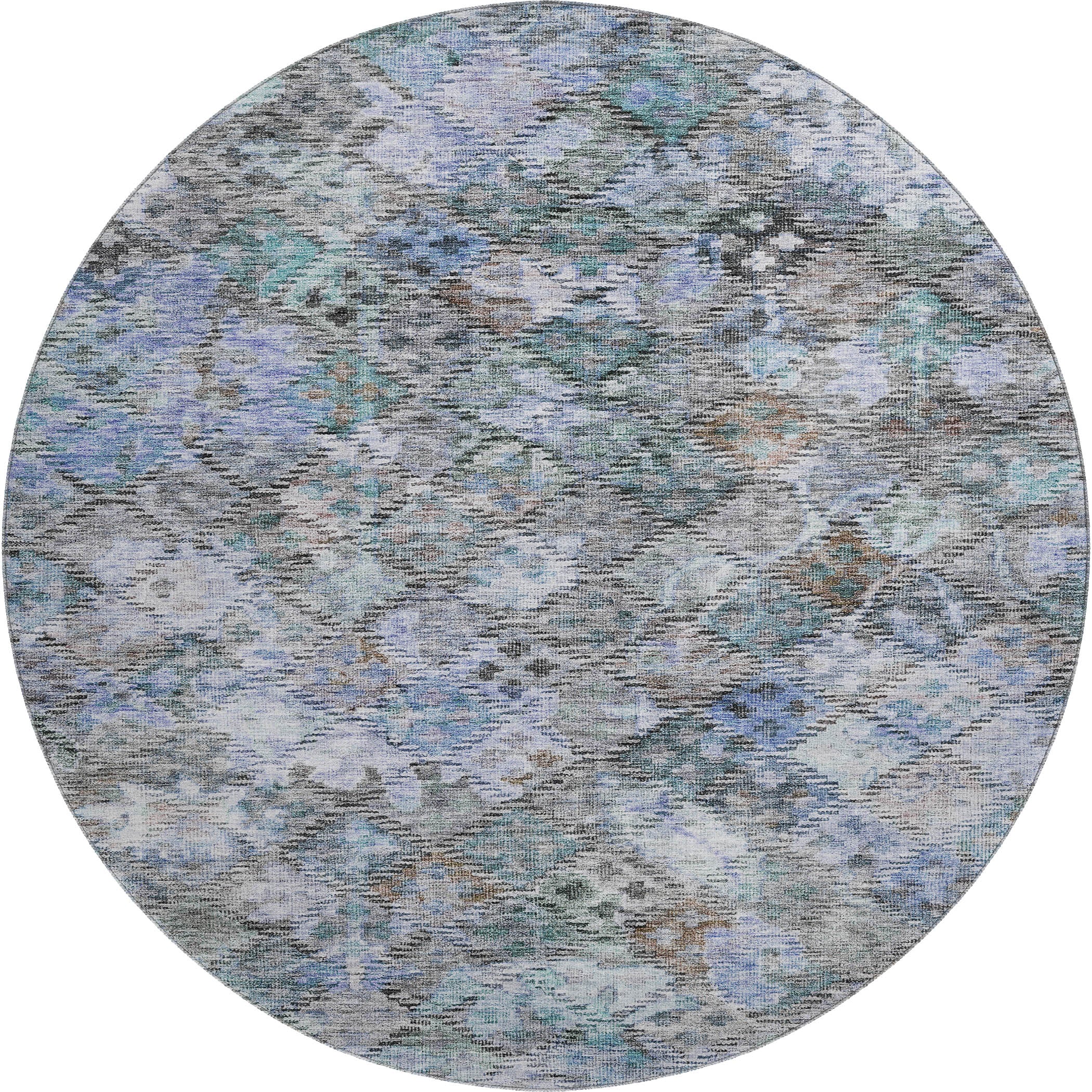 Mostar Machine Washable Traditional Blue Rug 8' x 8' #shape_Round