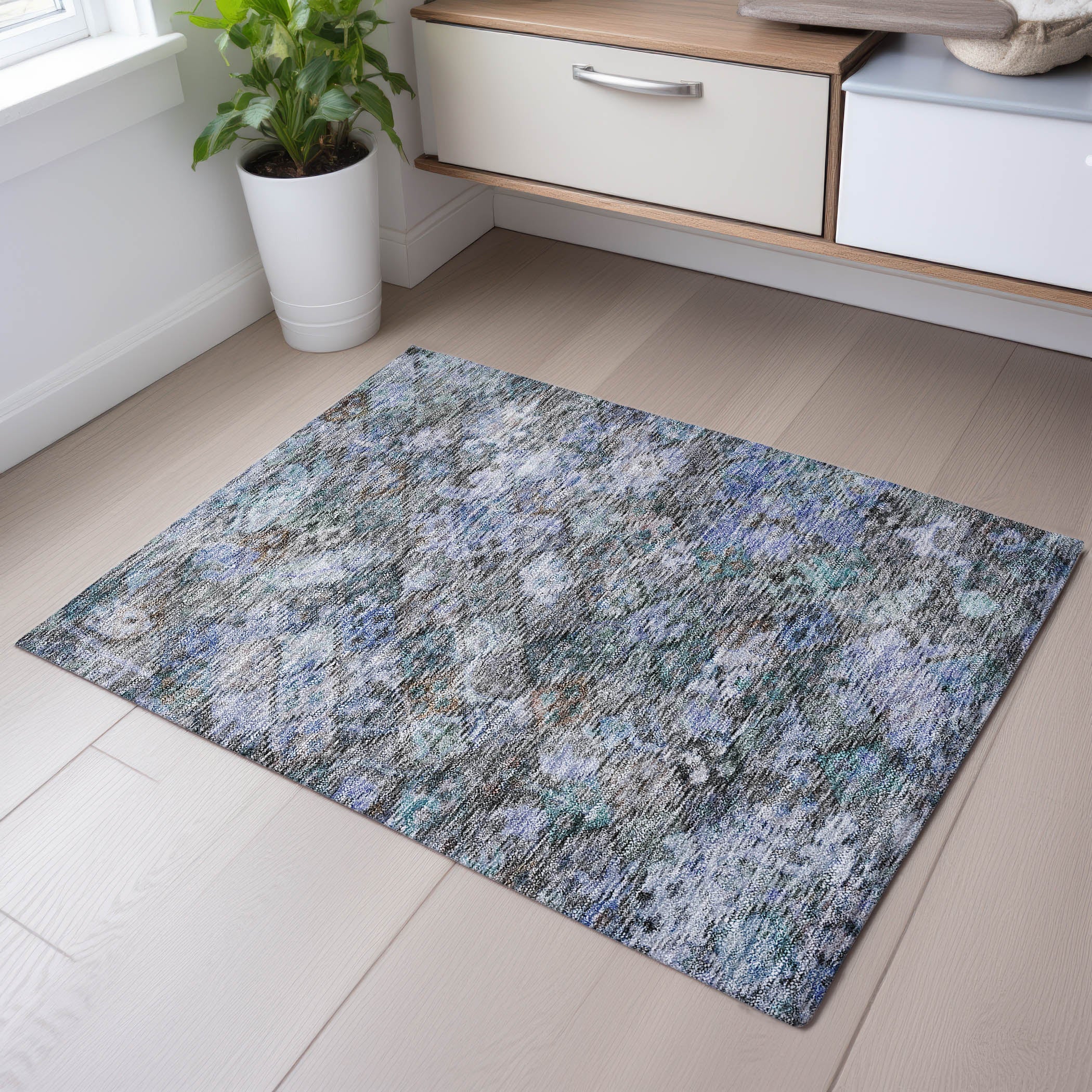 Mostar Machine Washable Traditional Blue Rug 1'8" x 2'6" #shape_Rectangle