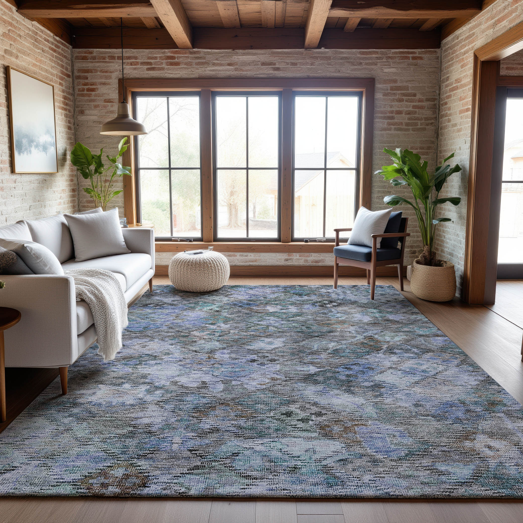 Mostar Machine Washable Traditional Blue Rug 2'6" x 3'10" #shape_Rectangle
