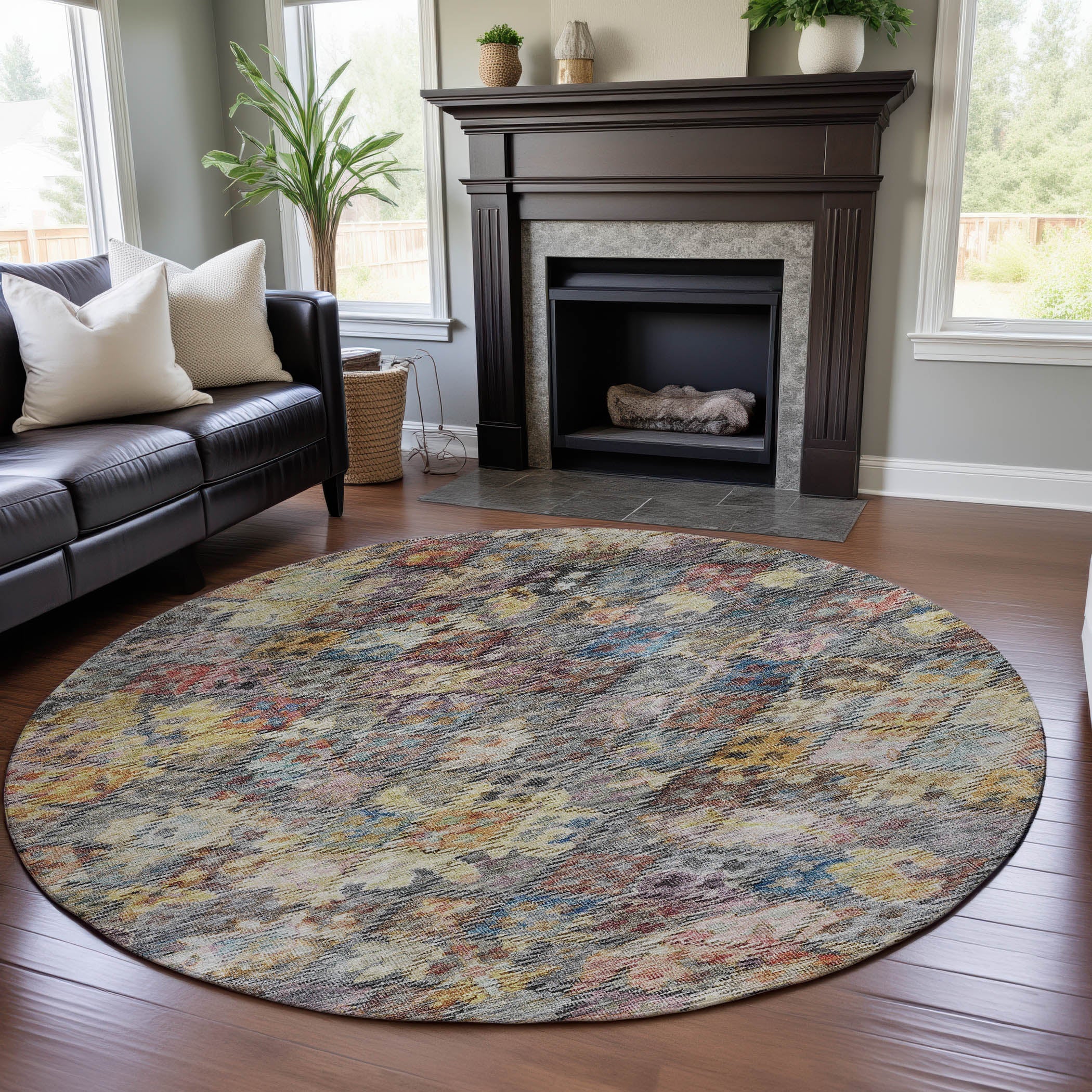 Mostar Machine Washable Traditional Gold Rug 8' x 8' #shape_Round