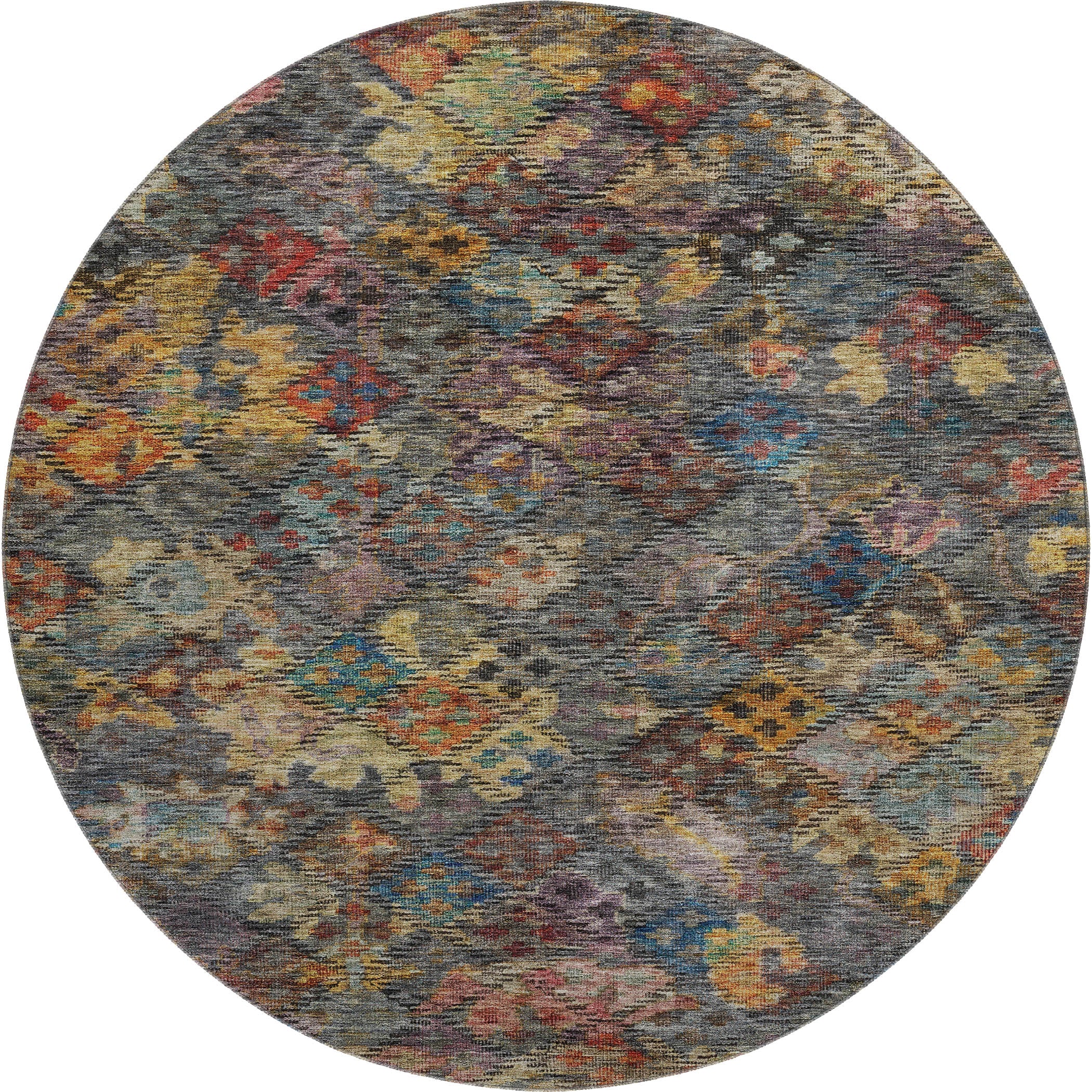 Mostar Machine Washable Traditional Gray Rug 8' x 8' #shape_Round