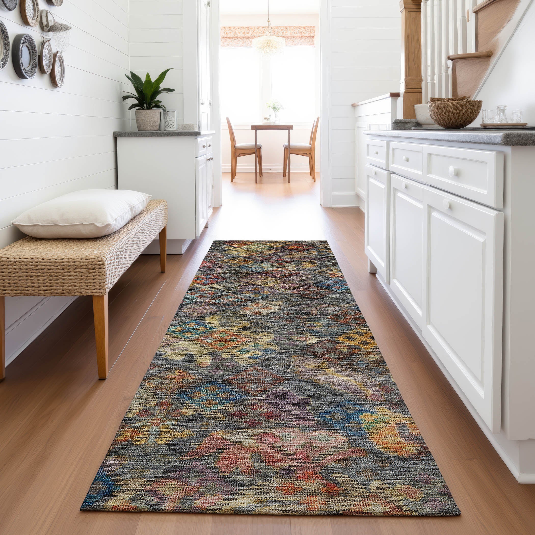 Mostar Machine Washable Traditional Gray Rug 2'3" x 7'6" #shape_Runner
