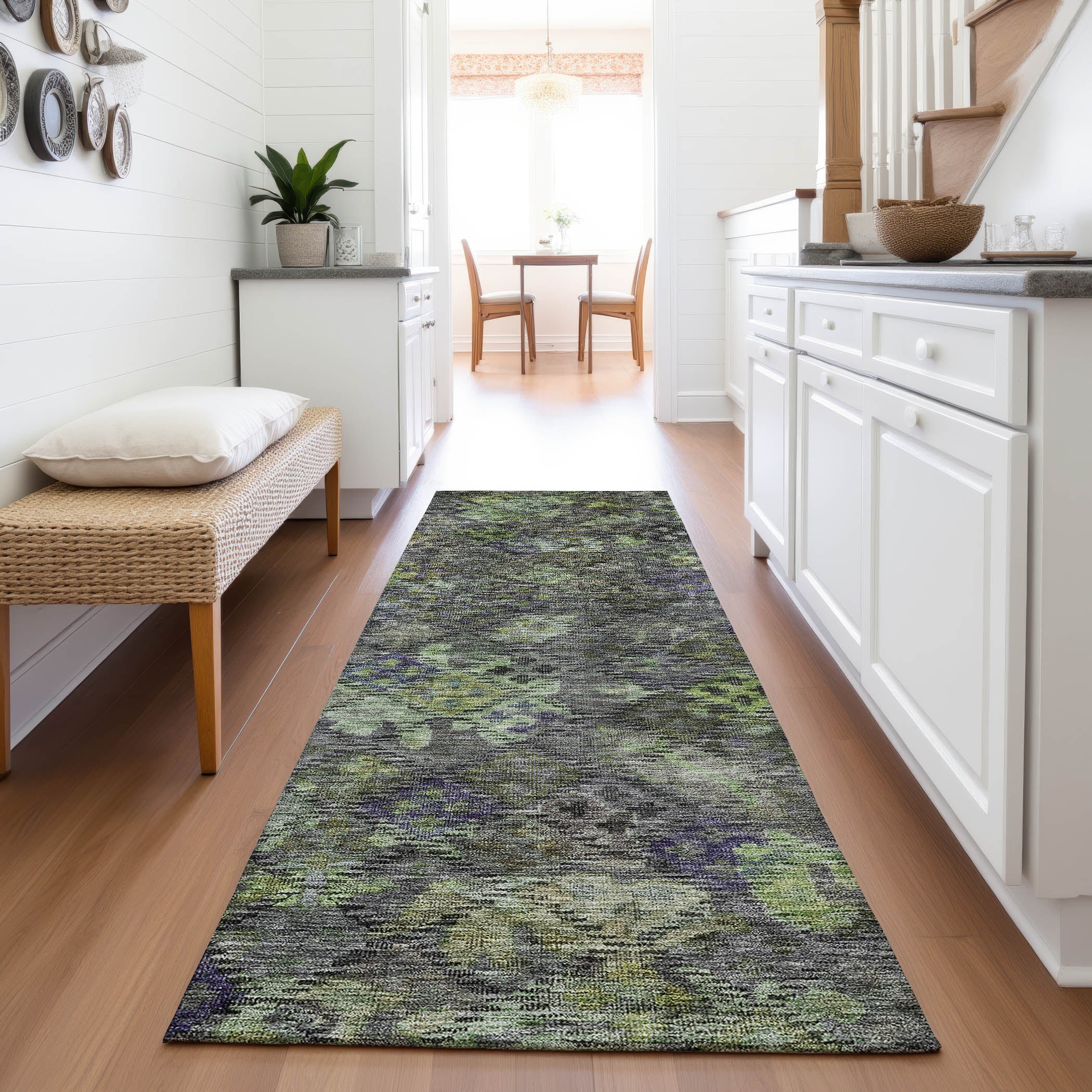 Mostar Machine Washable Traditional Green Rug 2'3" x 7'6" #shape_Runner