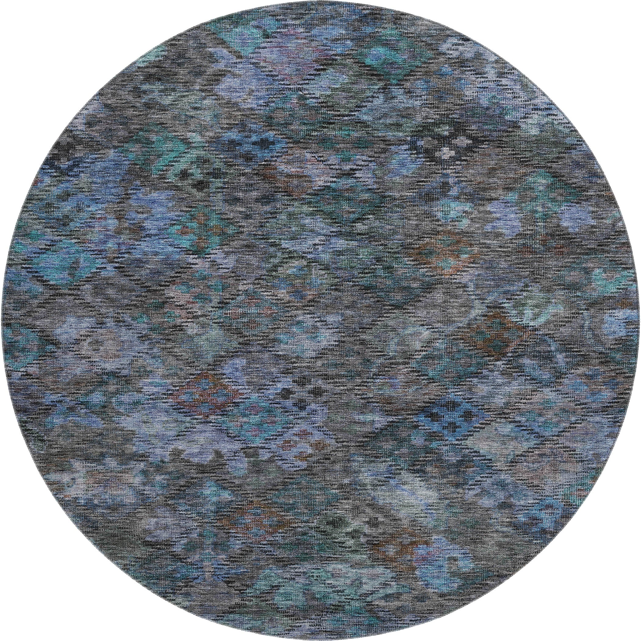 Mostar Machine Washable Traditional Teal Rug 8' x 8' #shape_Round