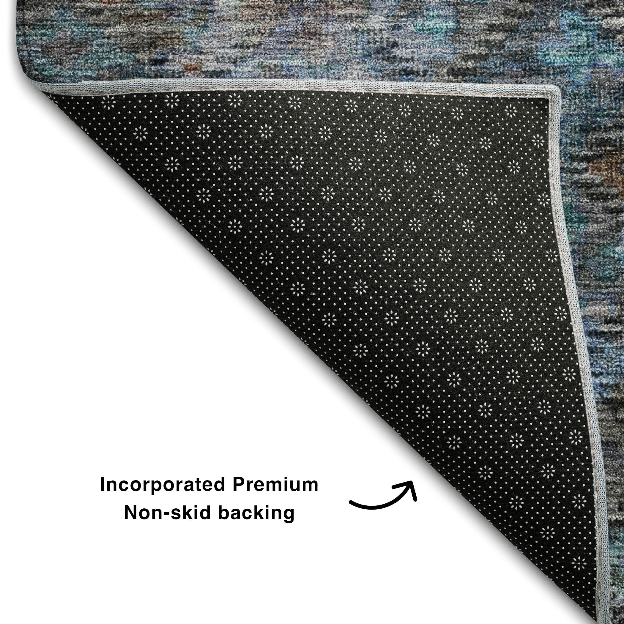 Mostar Machine Washable Traditional Teal Rug 1'8" x 2'6" #shape_Rectangle