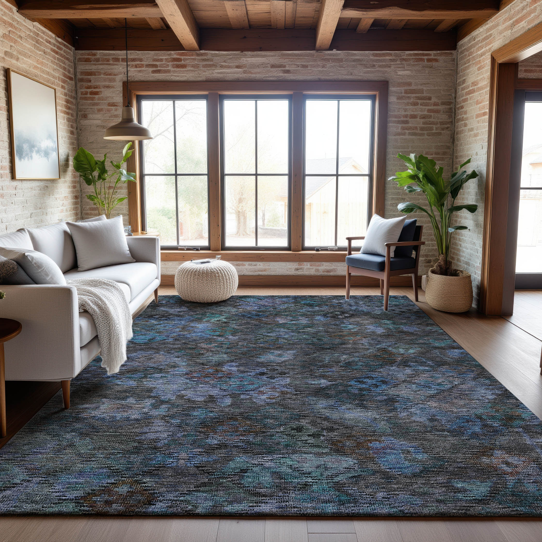 Mostar Machine Washable Traditional Teal Rug 2'6" x 3'10" #shape_Rectangle