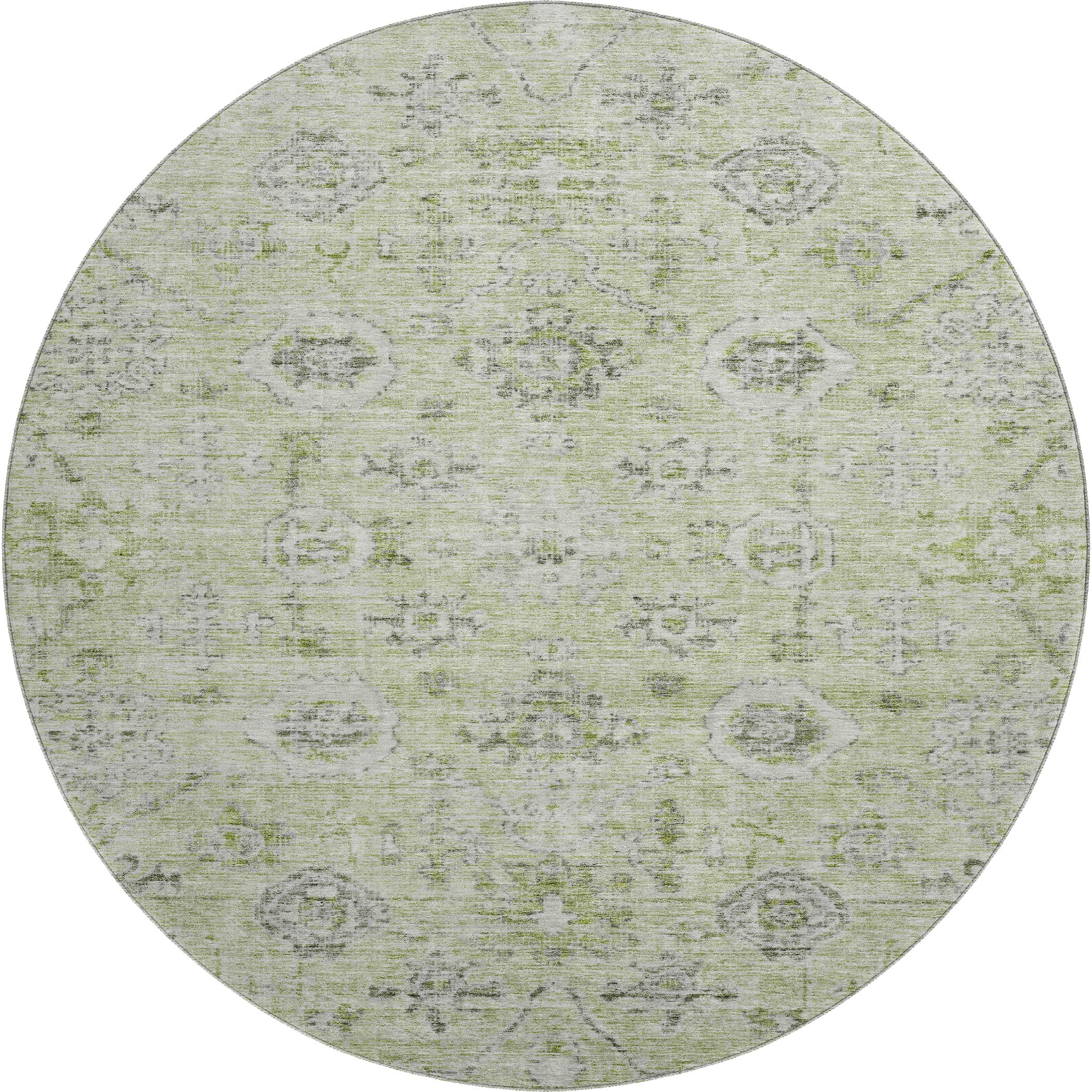Bogota Machine Washable Traditional Aloe Green Rug 8' x 8' #shape_Round