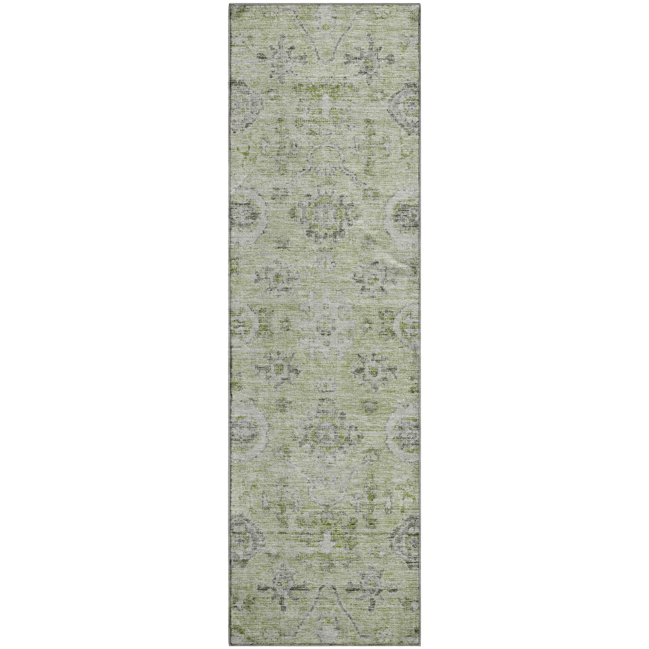 Bogota Machine Washable Traditional Aloe Green Rug 2'3" x 7'6" #shape_Runner