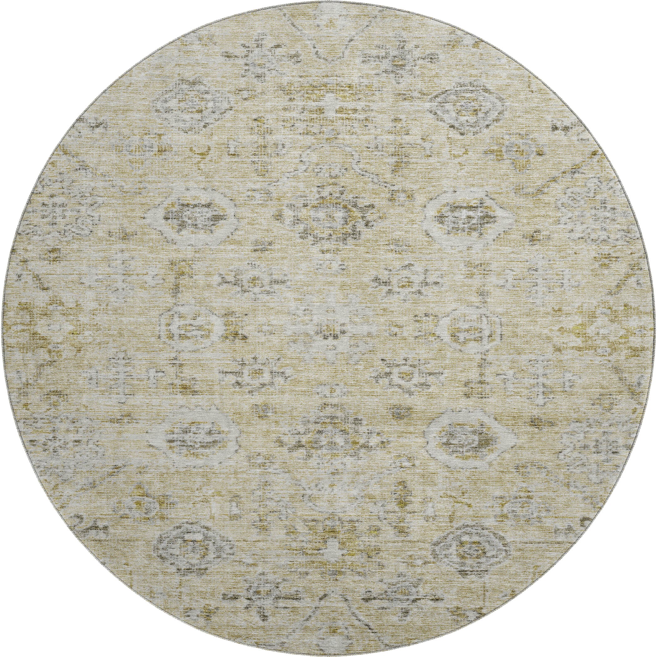 Bogota Machine Washable Traditional Beige Brown Rug 8' x 8' #shape_Round