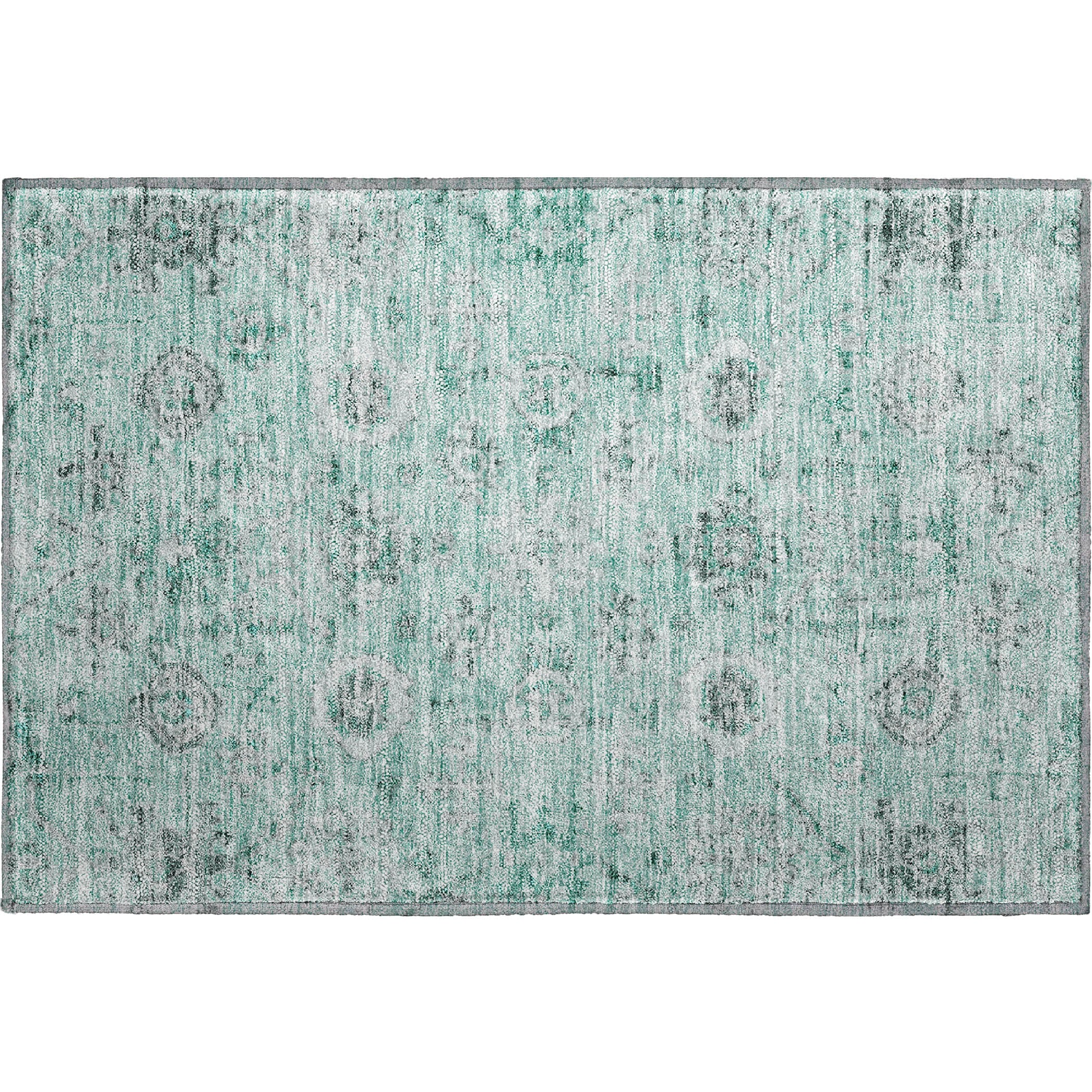 Bogota Machine Washable Traditional Teal Rug 1'8" x 2'6" #shape_Rectangle