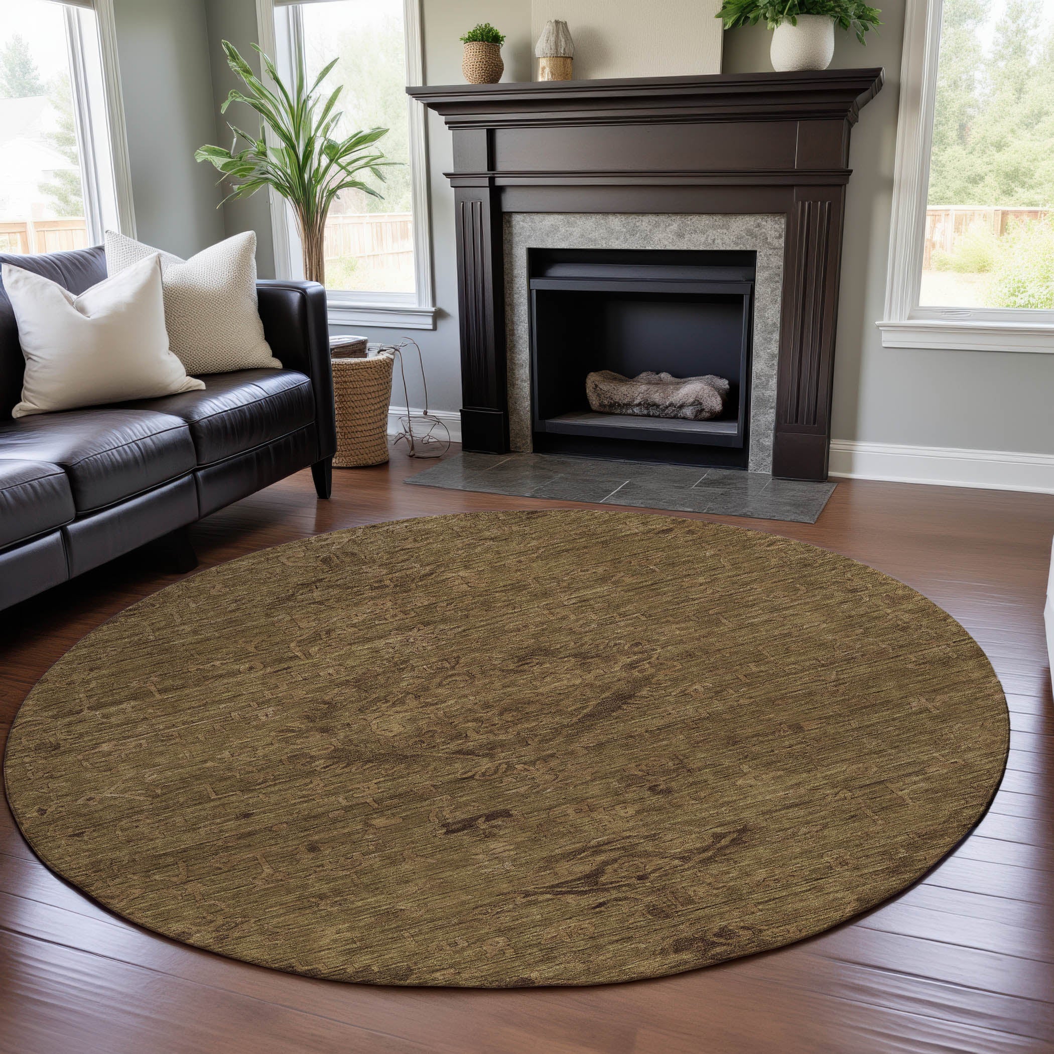 Salzburg Machine Washable Traditional Brown Rug 8' x 8' #shape_Round