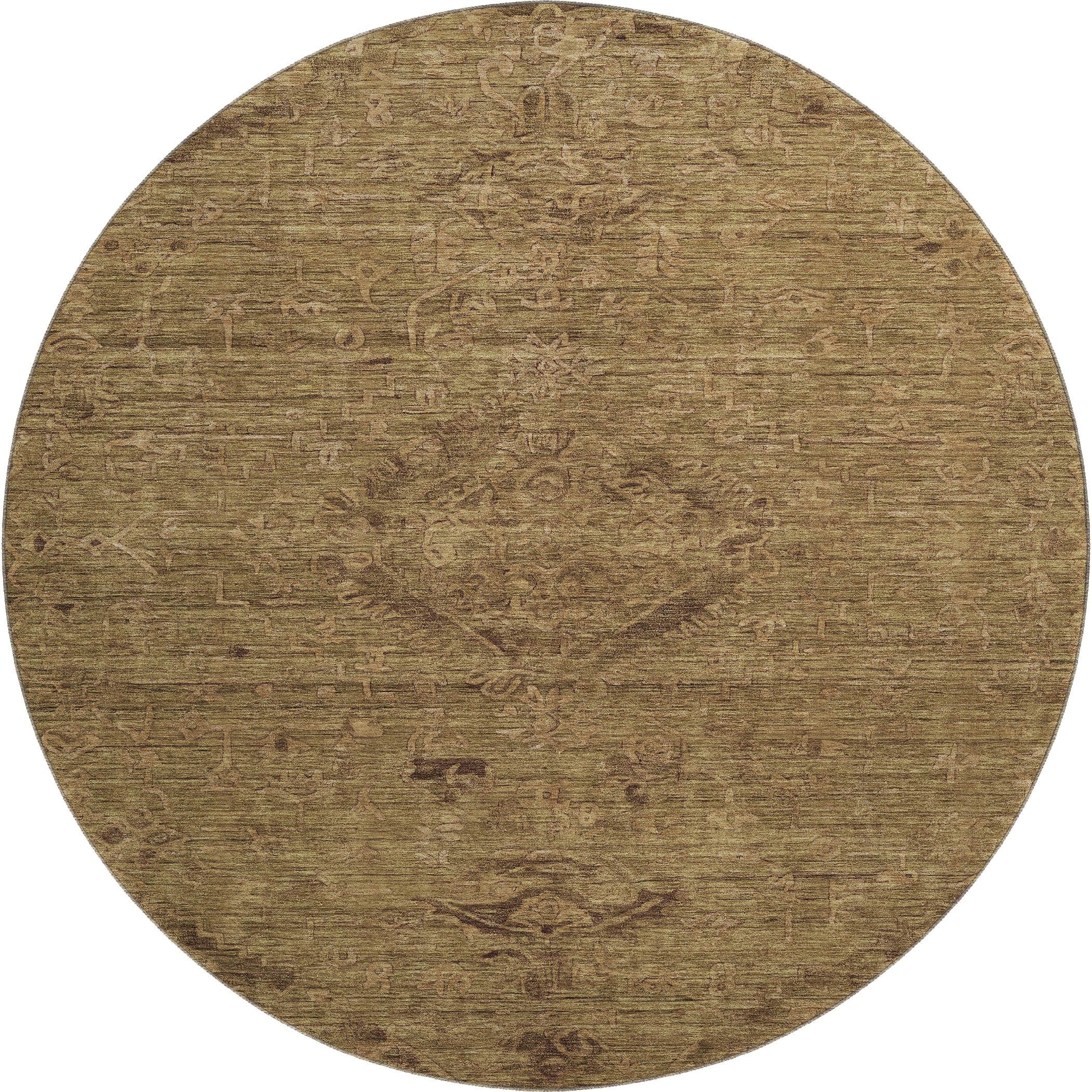 Salzburg Machine Washable Traditional Brown Rug 8' x 8' #shape_Round
