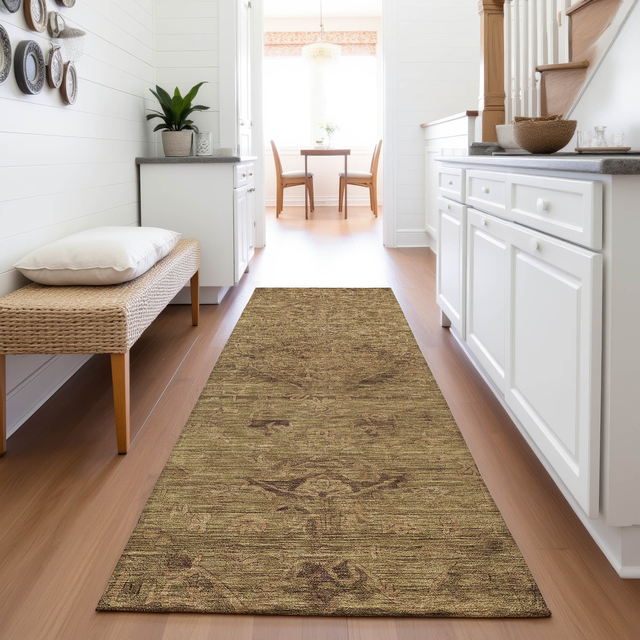 Salzburg Machine Washable Traditional Brown Rug 2'3" x 7'6" #shape_Runner