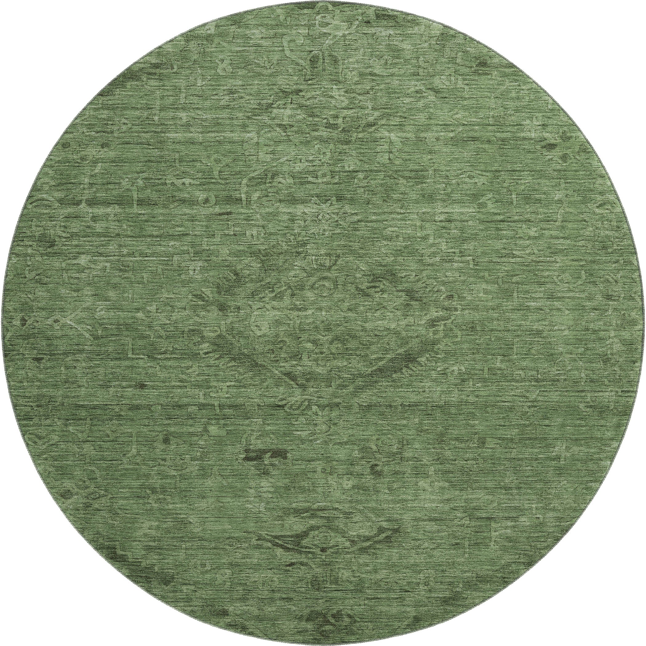 Salzburg Machine Washable Traditional Fern Green Rug 8' x 8' #shape_Round