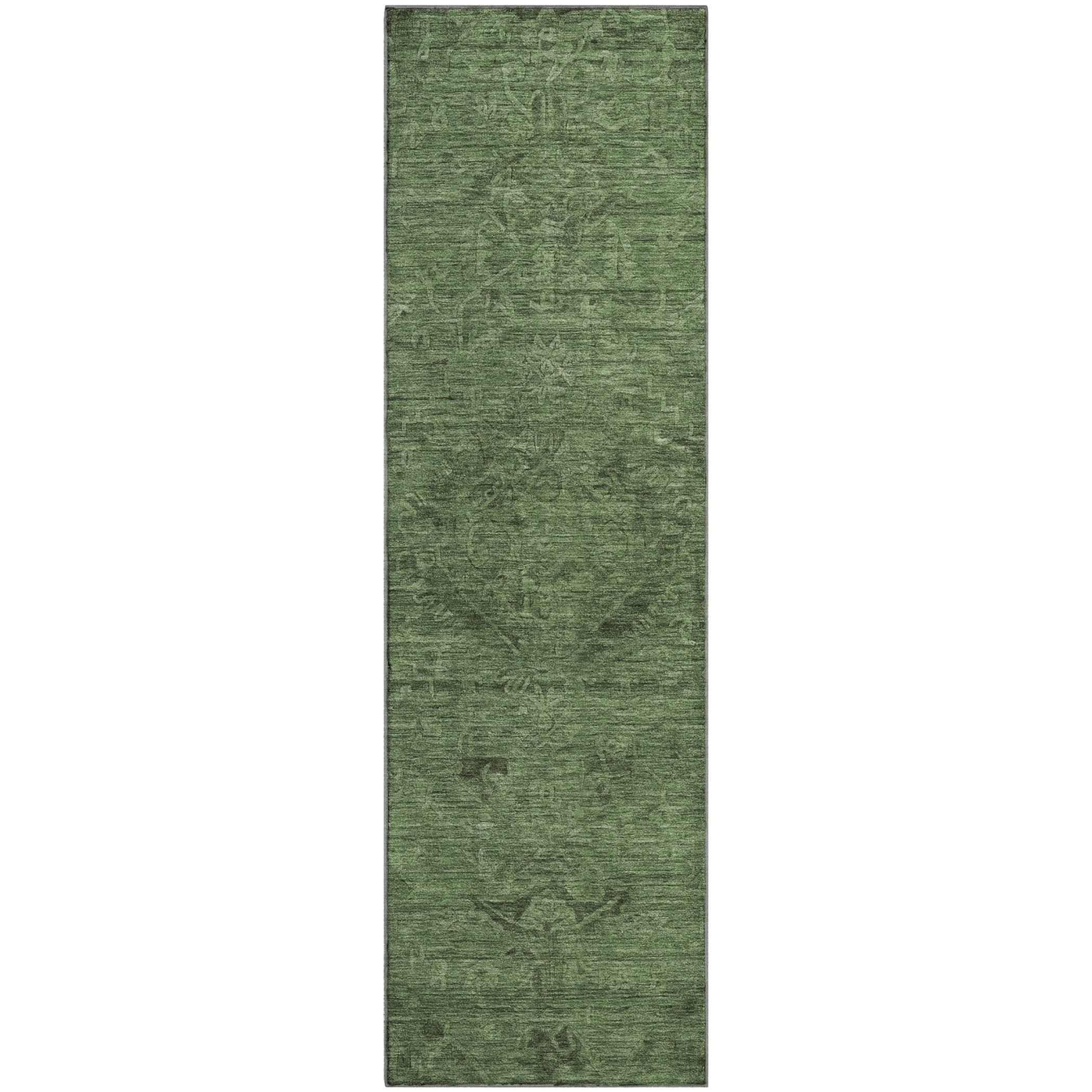 Salzburg Machine Washable Traditional Fern Green Rug 2'3" x 7'6" #shape_Runner