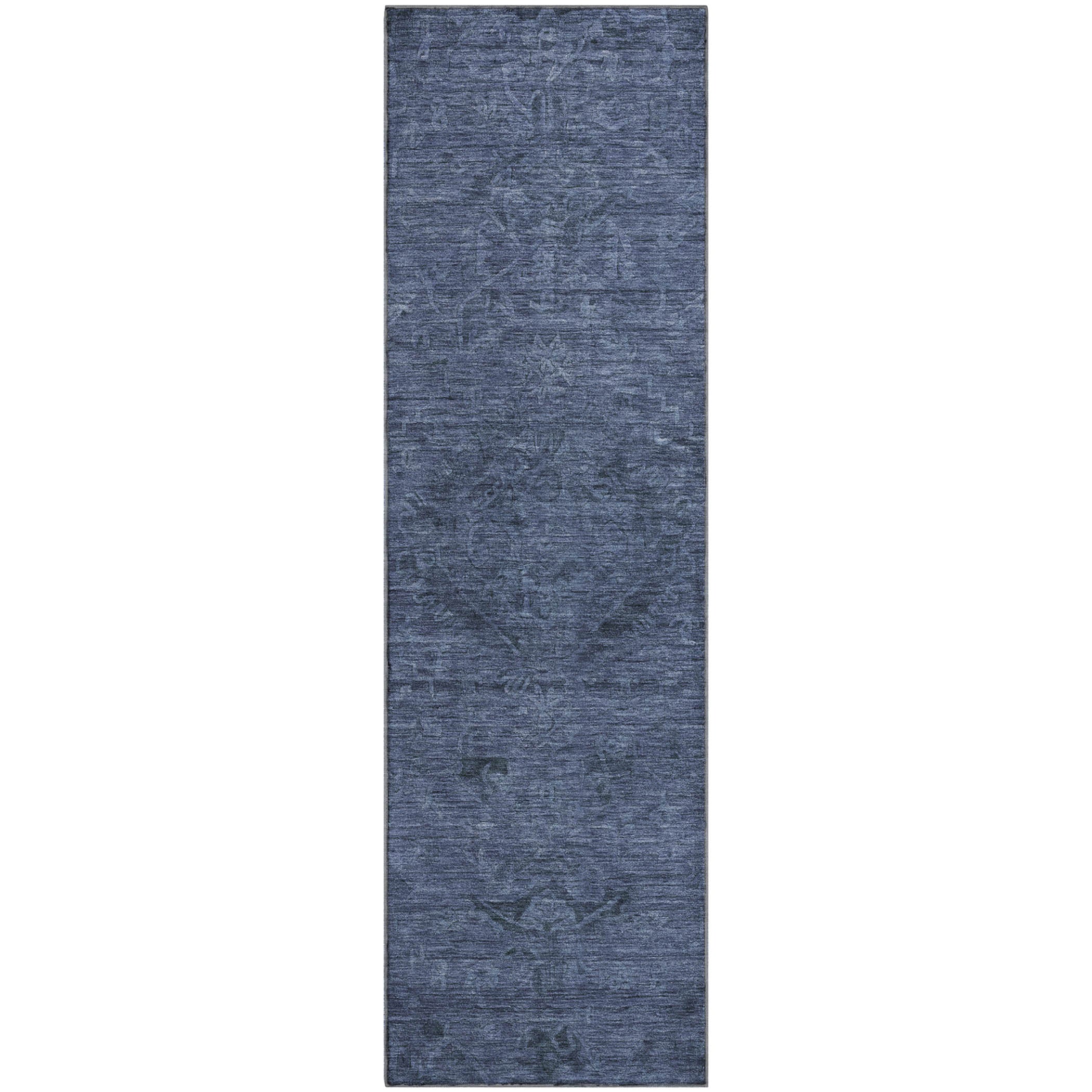Salzburg Machine Washable Traditional Navy Blue Rug 2'3" x 7'6" #shape_Runner