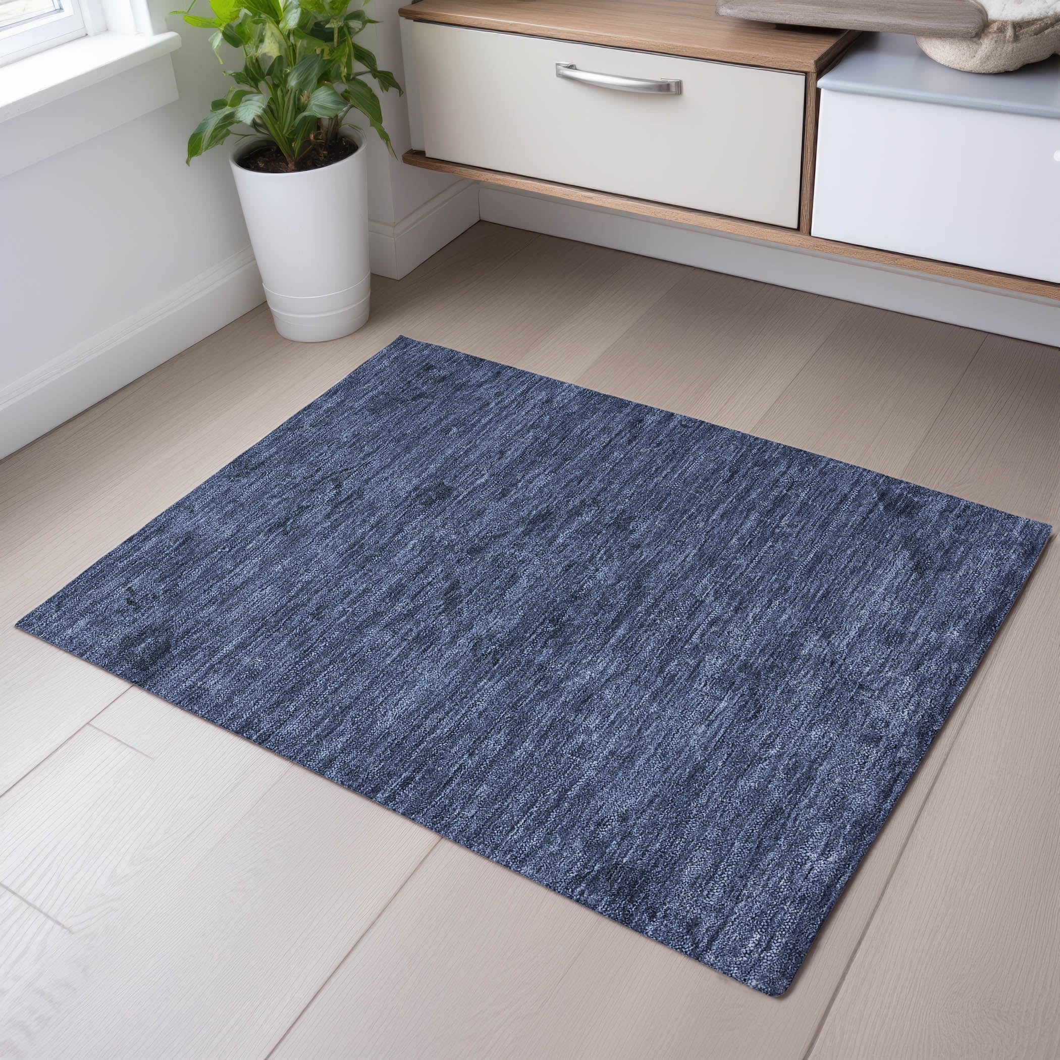 Salzburg Machine Washable Traditional Navy Blue Rug 1'8" x 2'6" #shape_Rectangle