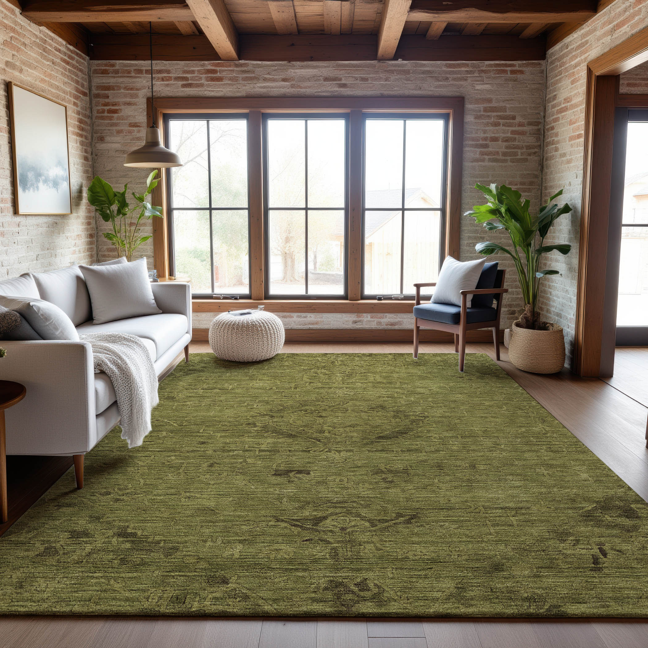Salzburg Machine Washable Traditional Olive Green Rug 2'6" x 3'10" #shape_Rectangle