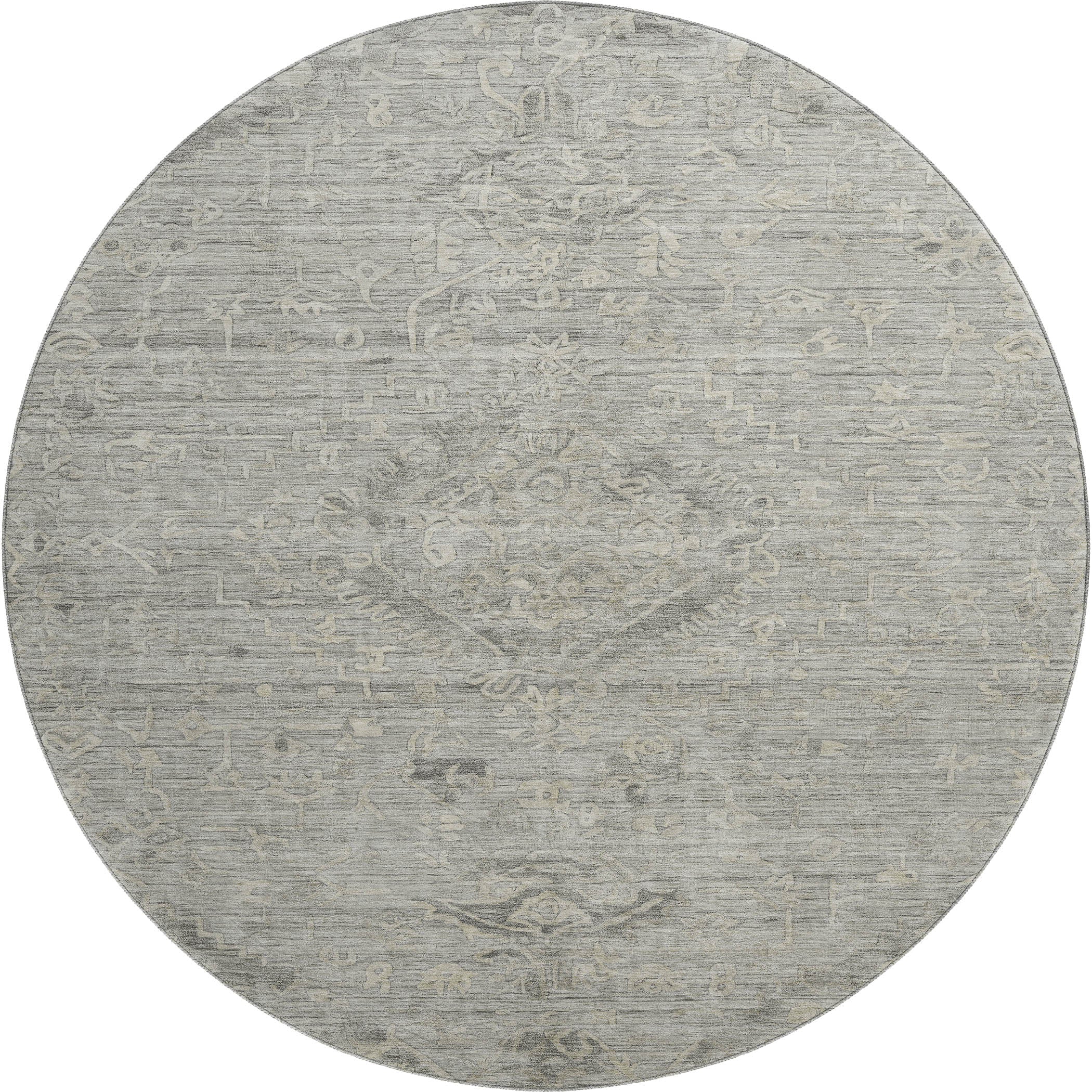 Salzburg Machine Washable Traditional Pewter Gray Rug 8' x 8' #shape_Round