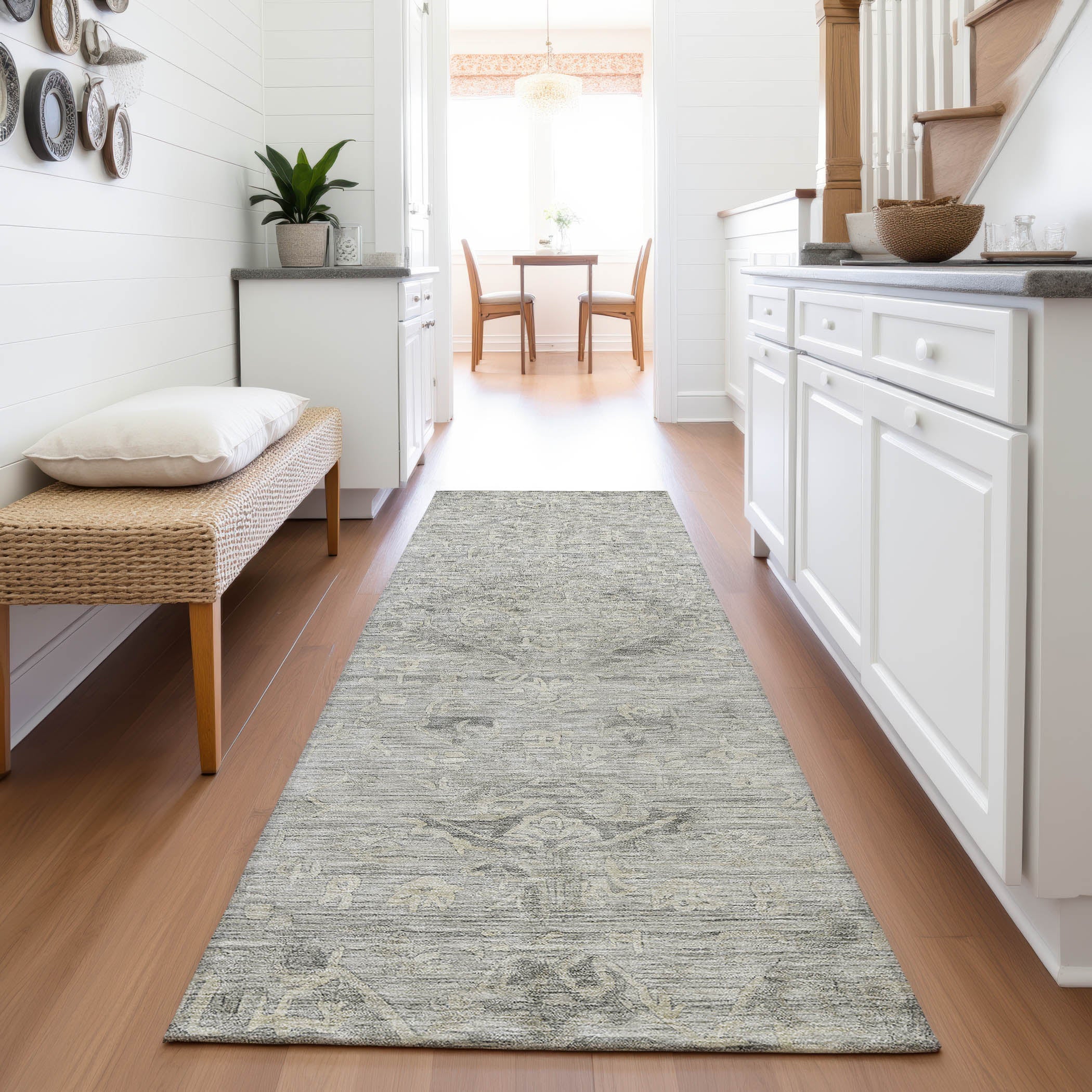Salzburg Machine Washable Traditional Pewter Gray Rug 2'3" x 7'6" #shape_Runner