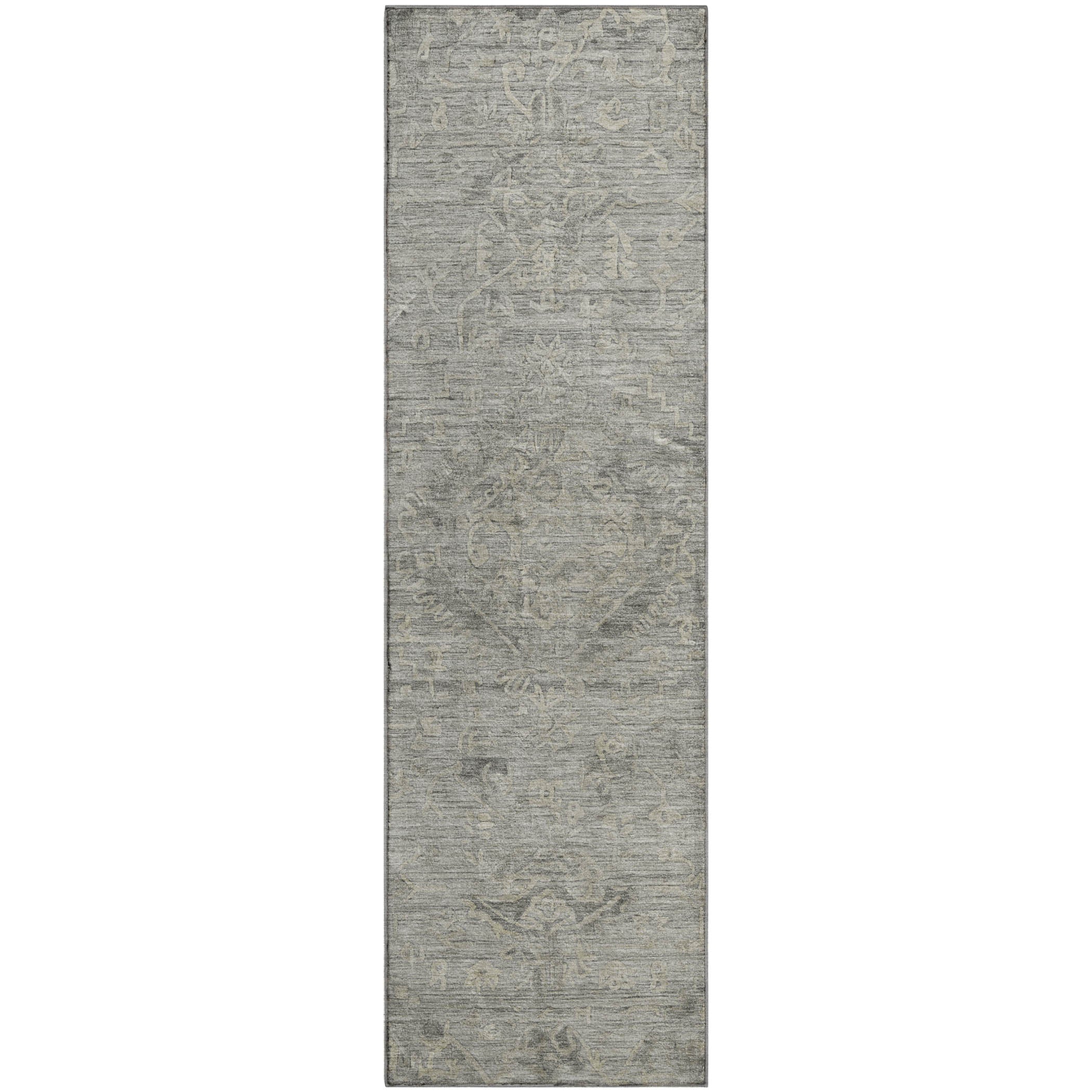 Salzburg Machine Washable Traditional Pewter Gray Rug 2'3" x 7'6" #shape_Runner
