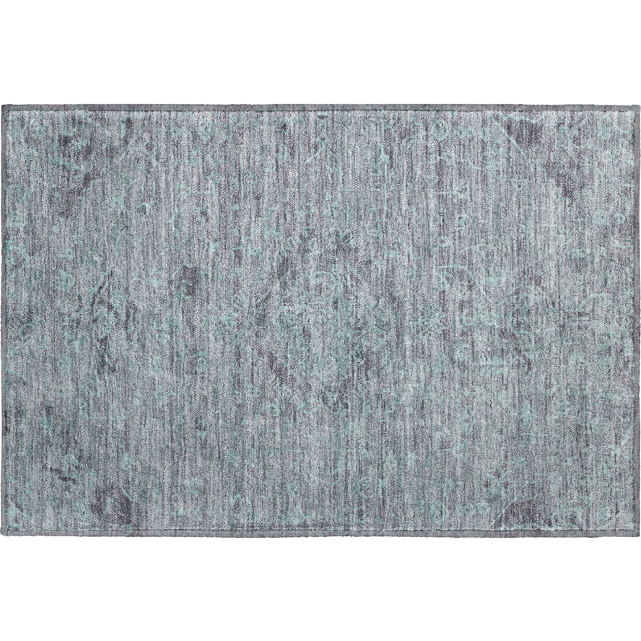 Salzburg Machine Washable Traditional Teal Rug 1'8" x 2'6" #shape_Rectangle
