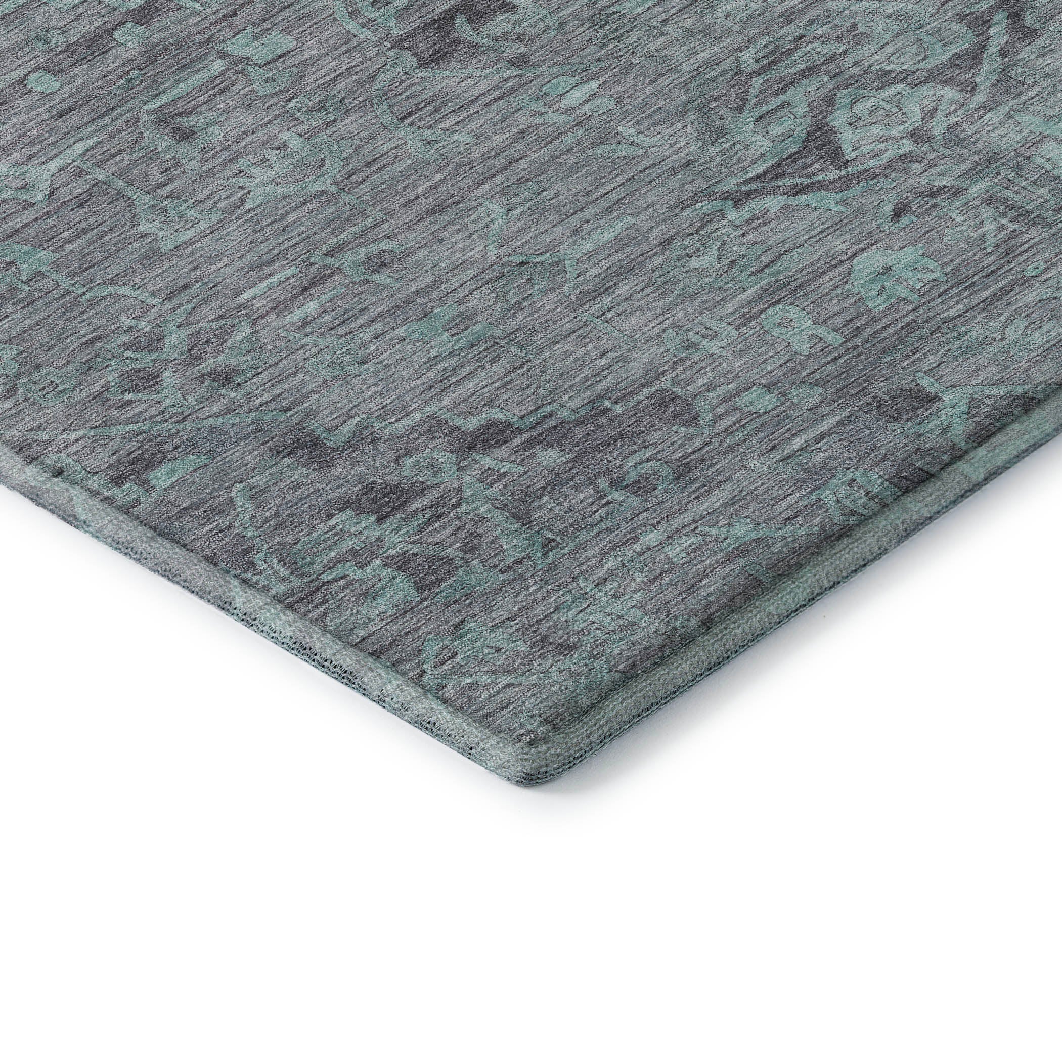 Salzburg Machine Washable Traditional Teal Rug 1'8" x 2'6" #shape_Rectangle