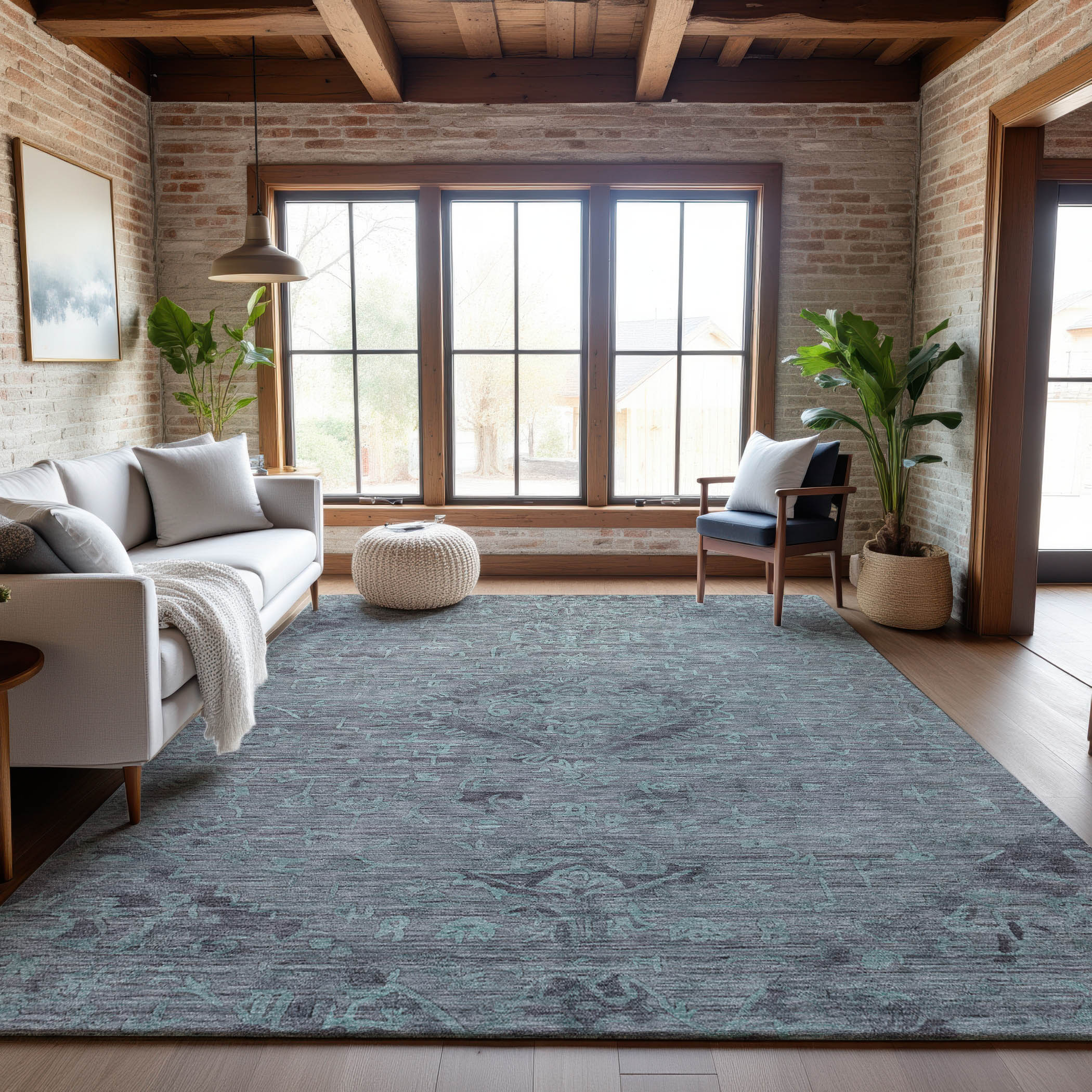 Salzburg Machine Washable Traditional Teal Rug 2'6" x 3'10" #shape_Rectangle
